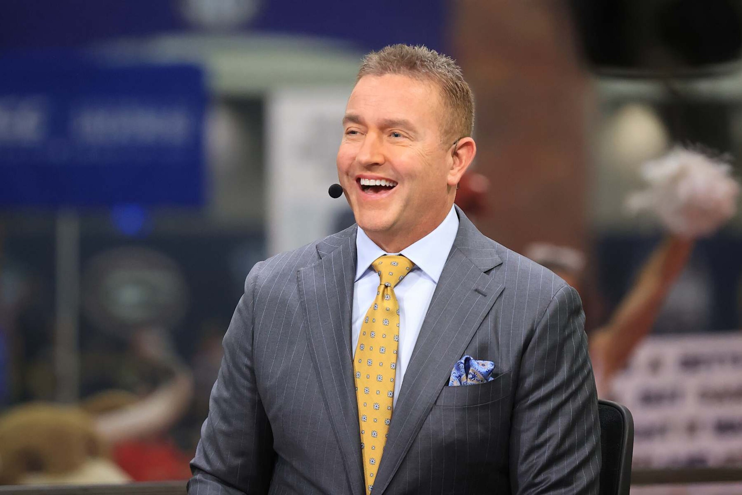 ATLANTA, GA - DECEMBER 07: TV Commentator Kirk Herbstreit before the SEC championship football game between the Georgia Bulldogs and the Texas Longhorns on December 7, 2024 at the Mercedes-Benz Stadium in Atlanta, Georgia.  (Photo by David J. Griffin/Icon Sportswire via Getty Images)