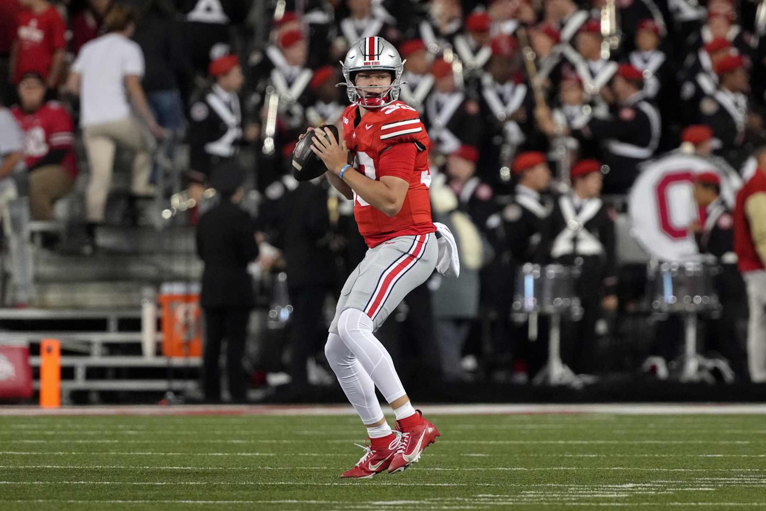 COLUMBUS, OHIO - SEPTEMBER 07: Quarterback Devin Brown #33 of the Ohio State Buckeyes in action during the game against the Western Michigan Broncos at Ohio Stadium on September 07, 2024 in Columbus, Ohio. (Photo by Jason Mowry/Getty Images)