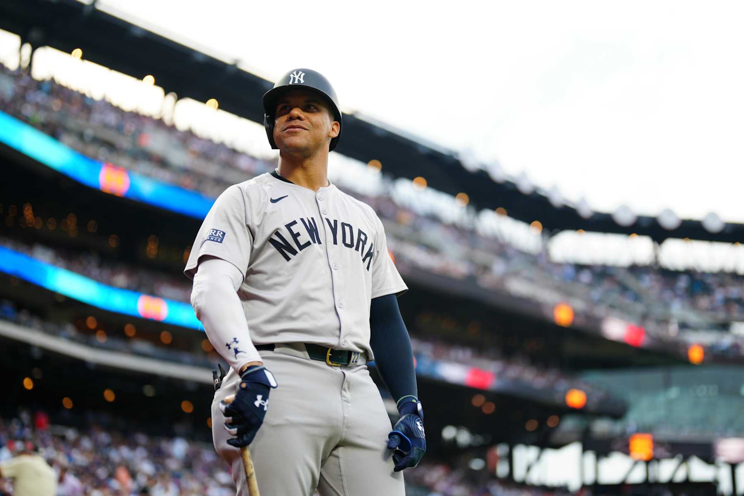 NEW YORK, NY - JUNE 26: Juan Soto #22 of the New York Yankees looks on prior to batting in the first inning during the game between the New York Yankees and the New York Mets at Citi Field on Wednesday, June 26, 2024 in New York, New York. (Photo by Daniel Shirey/MLB Photos via Getty Images) NEW YORK, NY - JUNE 26: Juan Soto #22 of the New York Yankees looks on prior to batting in the first inning during the game between the New York Yankees and the New York Mets at Citi Field on Wednesday, June 26, 2024 in New York, New York. (Photo by Daniel Shirey/MLB Photos via Getty Images)