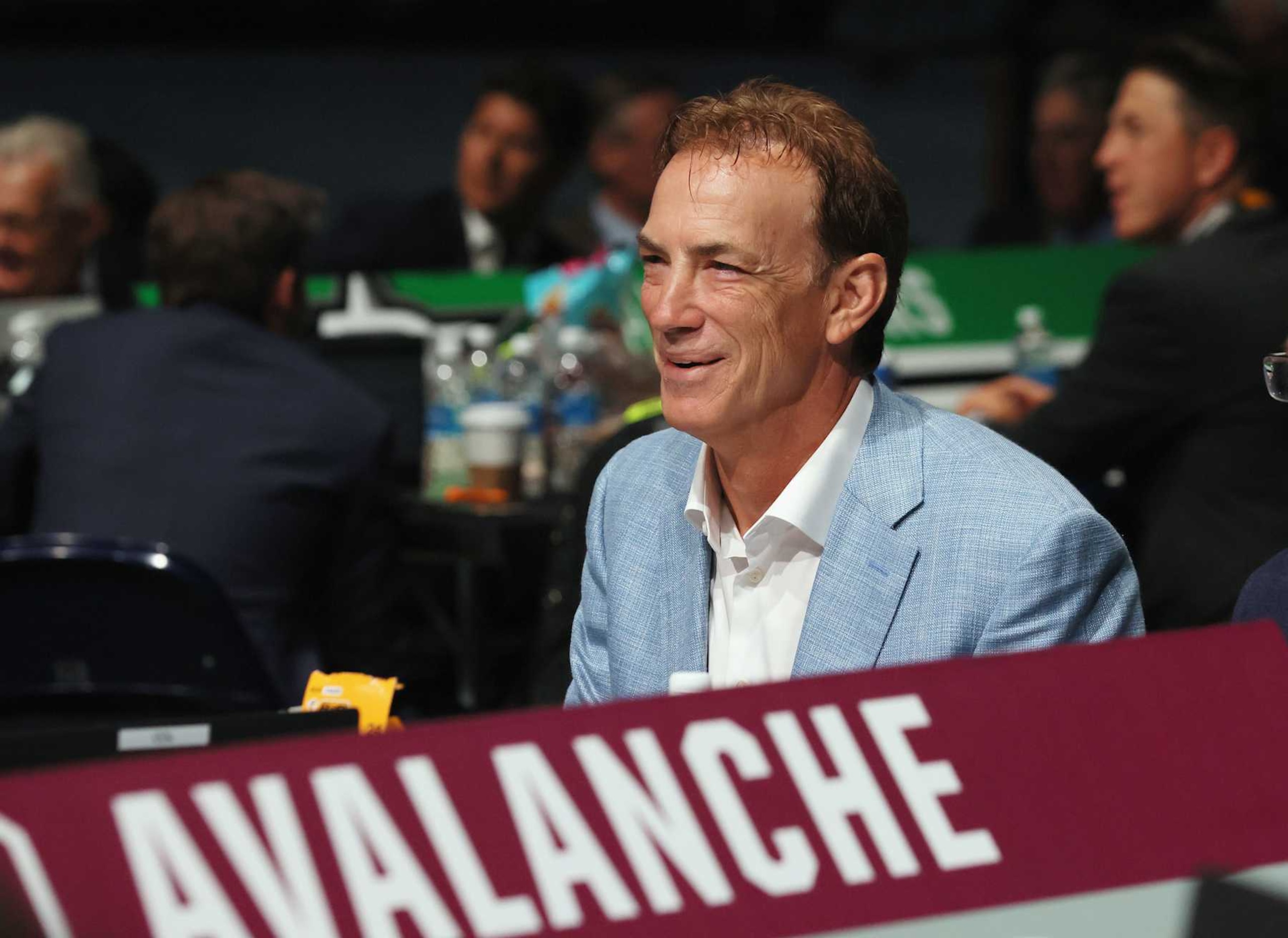 NASHVILLE, TENNESSEE - JUNE 29: Joe Sakic of the Colorado Avalanche attends the 2023 NHL Draft at the Bridgestone Arena on June 29, 2023 in Nashville, Tennessee. (Photo by Bruce Bennett/Getty Images)