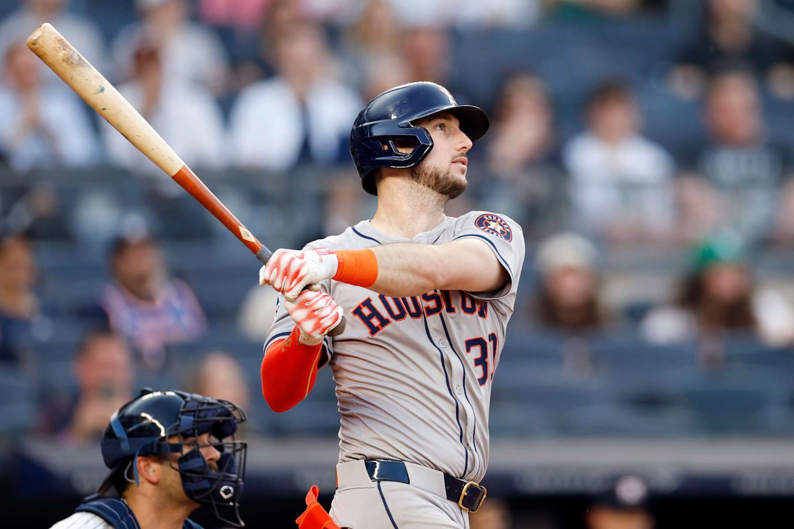 NEW YORK, NEW YORK - MAY 08: Kyle Tucker #30 of the Houston Astros hits a solo home run during the first inning against the New York Yankees at Yankee Stadium on May 08, 2024 in the Bronx borough of New York City. (Photo by Sarah Stier/Getty Images) NEW YORK, NEW YORK - MAY 08: Kyle Tucker #30 of the Houston Astros hits a solo home run during the first inning against the New York Yankees at Yankee Stadium on May 08, 2024 in the Bronx borough of New York City. (Photo by Sarah Stier/Getty Images)