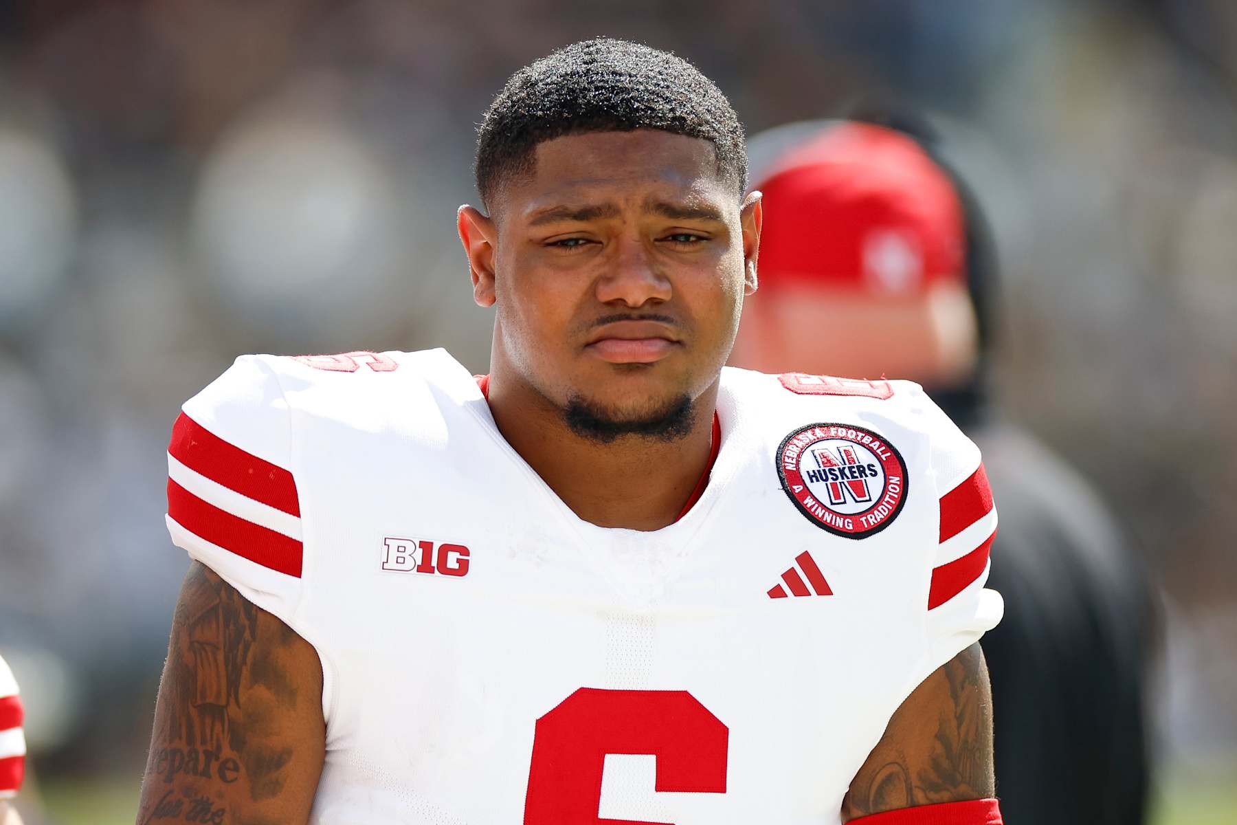 WEST LAFAYETTE, INDIANA - SEPTEMBER 28: Tommi Hill #6 of the Nebraska Cornhuskers looks on in the second half during a game against the Purdue Boilermakers at Ross-Ade Stadium on September 28, 2024 in West Lafayette, Indiana. (Photo by Brandon Sloter/Image Of Sport/Getty Images)