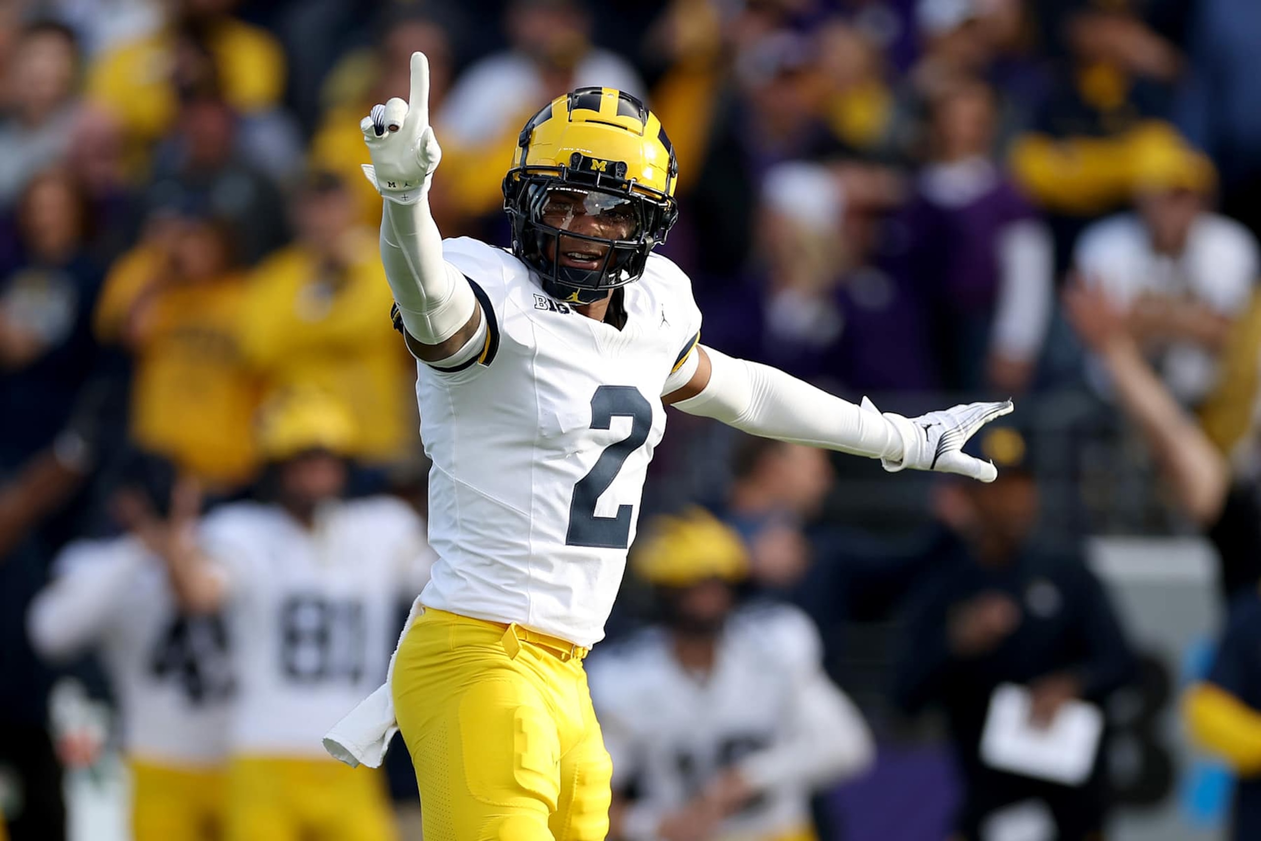 SEATTLE, WASHINGTON - OCTOBER 05: Will Johnson #2 of the Michigan Wolverines reacts after a missed field goal by Washington Huskies at Husky Stadium on October 05, 2024 in Seattle, Washington. (Photo by Steph Chambers/Getty Images)