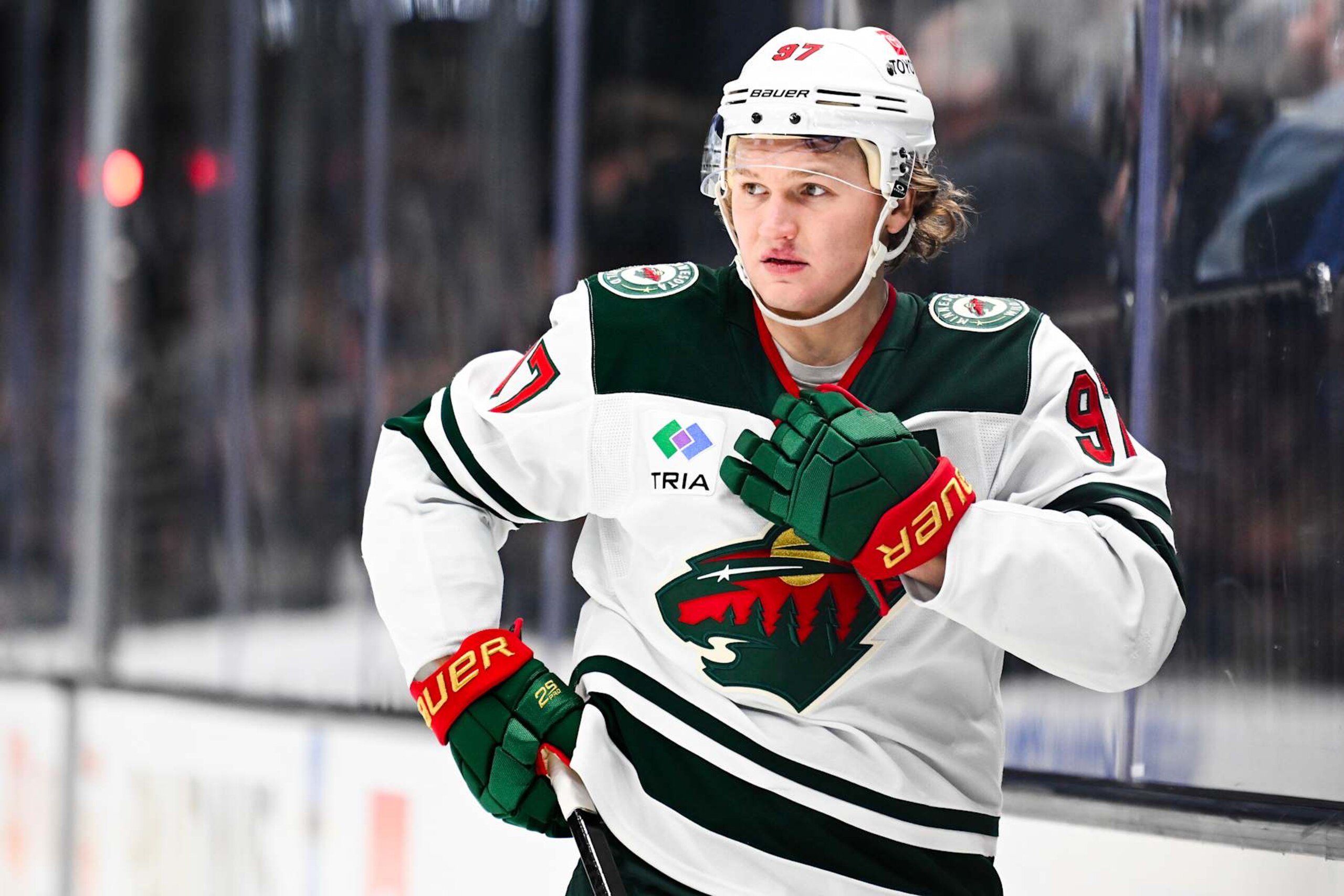 SALT LAKE CITY, UTAH - DECEMBER 10: Kirill Kaprizov #97 of the Minnesota Wild looks on during the first period of a game against the Utah Hockey Club at Delta Center on December 10, 2024 in Salt Lake City, Utah. (Photo by Alex Goodlett/Getty Images) SALT LAKE CITY, UTAH - DECEMBER 10: Kirill Kaprizov #97 of the Minnesota Wild looks on during the first period of a game against the Utah Hockey Club at Delta Center on December 10, 2024 in Salt Lake City, Utah. (Photo by Alex Goodlett/Getty Images)