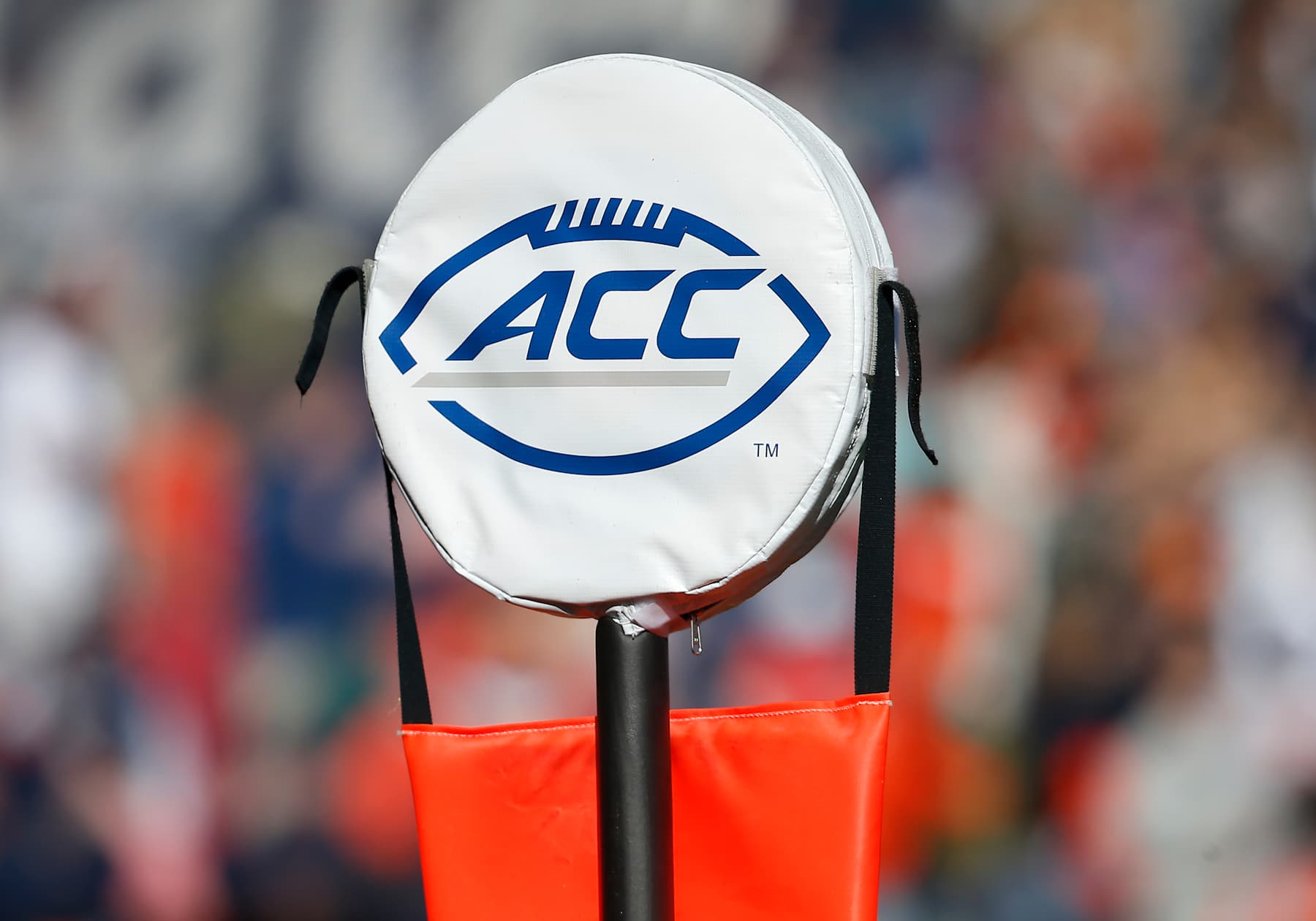 CHARLOTTESVILLE, VA - NOVEMBER 23: A yard marker with an ACC logo during a college football game between the SMU Mustangs and the Virginia Cavaliers on November 23, 2024, at Scott Stadium in Charlottesville, VA. (Photo by Lee Coleman/Icon Sportswire via Getty Images)