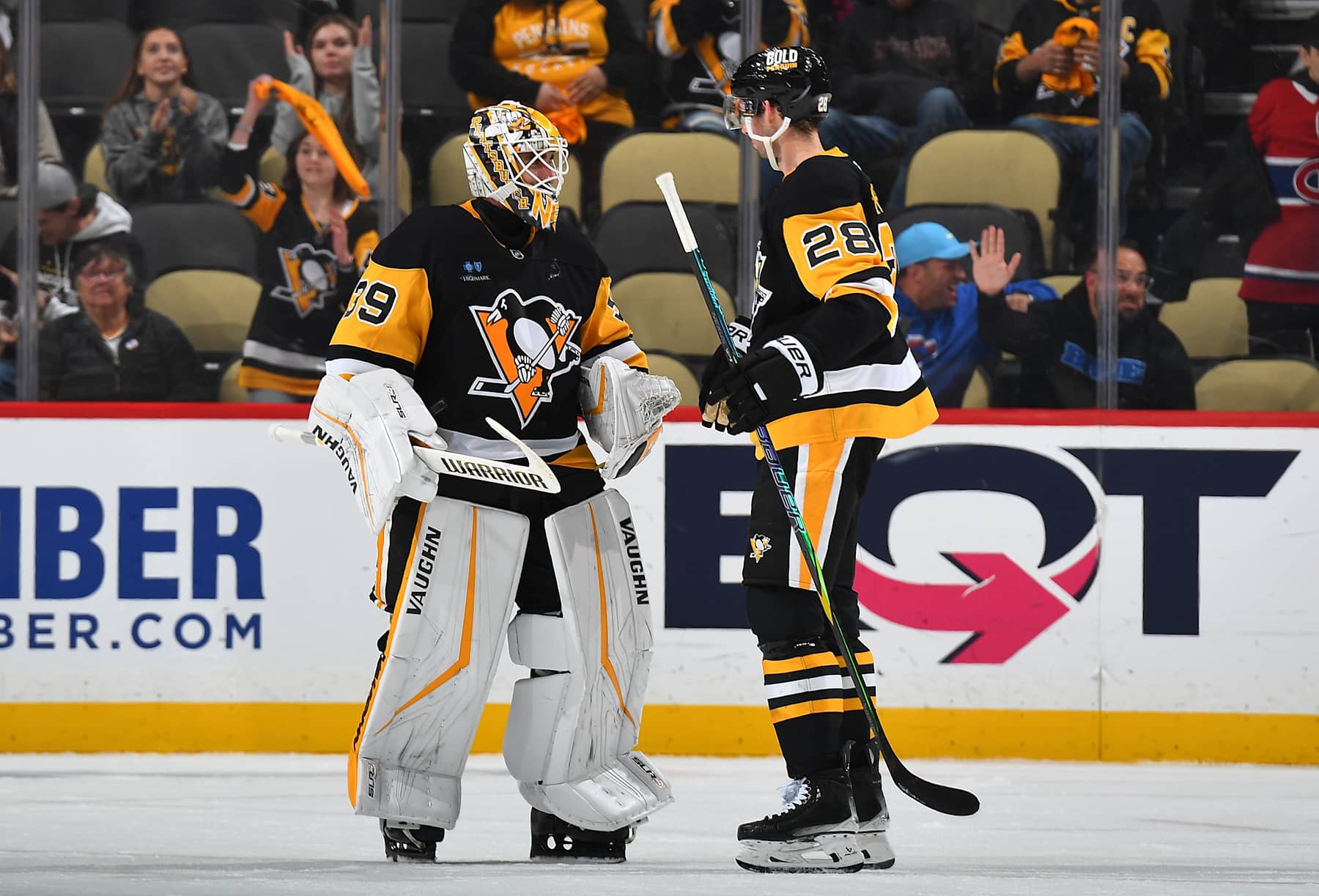 Pittsburgh Penguins goaltender Alex Nedeljkovic and defenseman Marcus Pettersson.