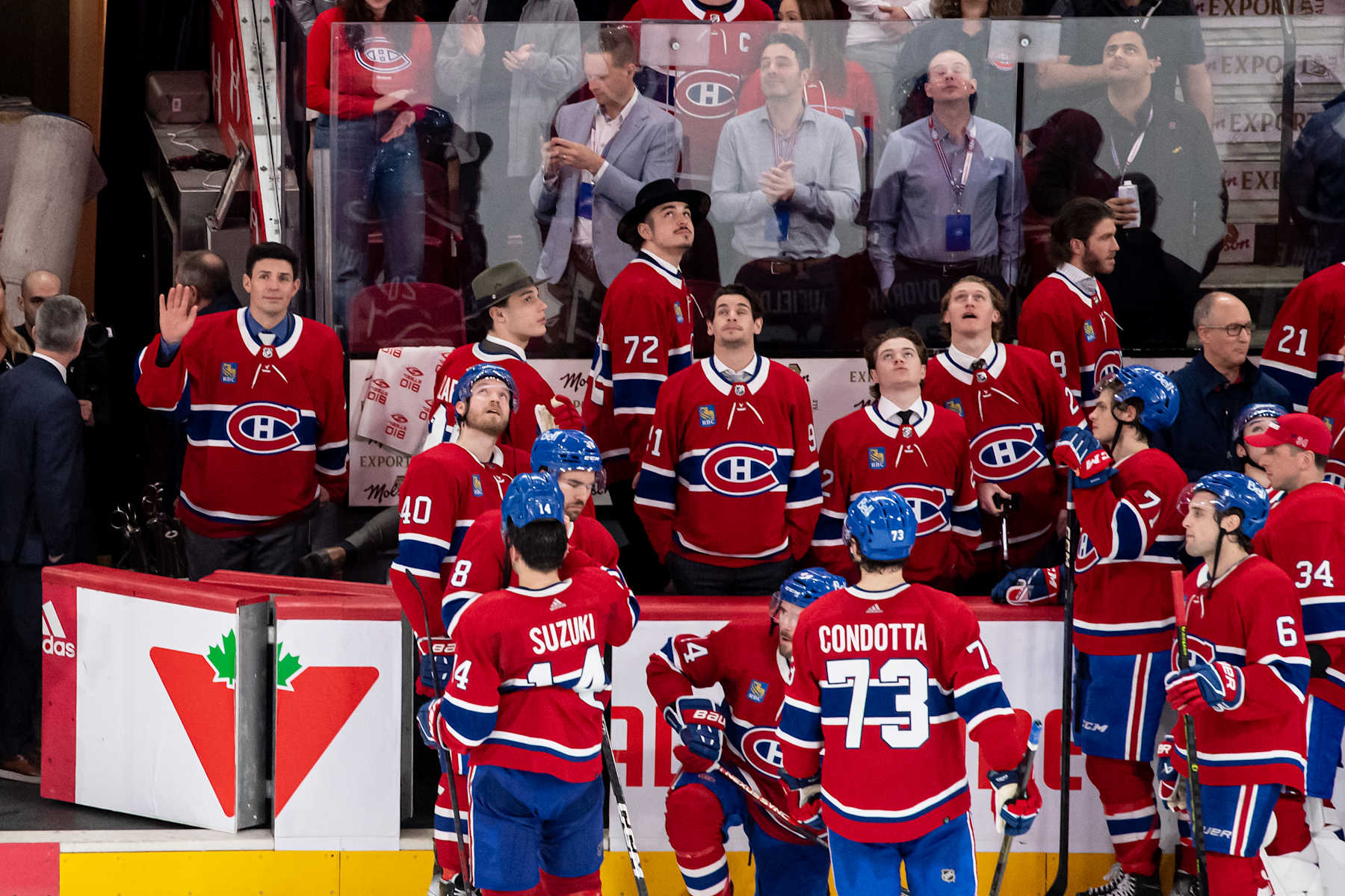 Montreal Canadiens goaltender Carey Price (left) waves to the crowd at Centre Bell in Montreal on Apr. 13, 2023.