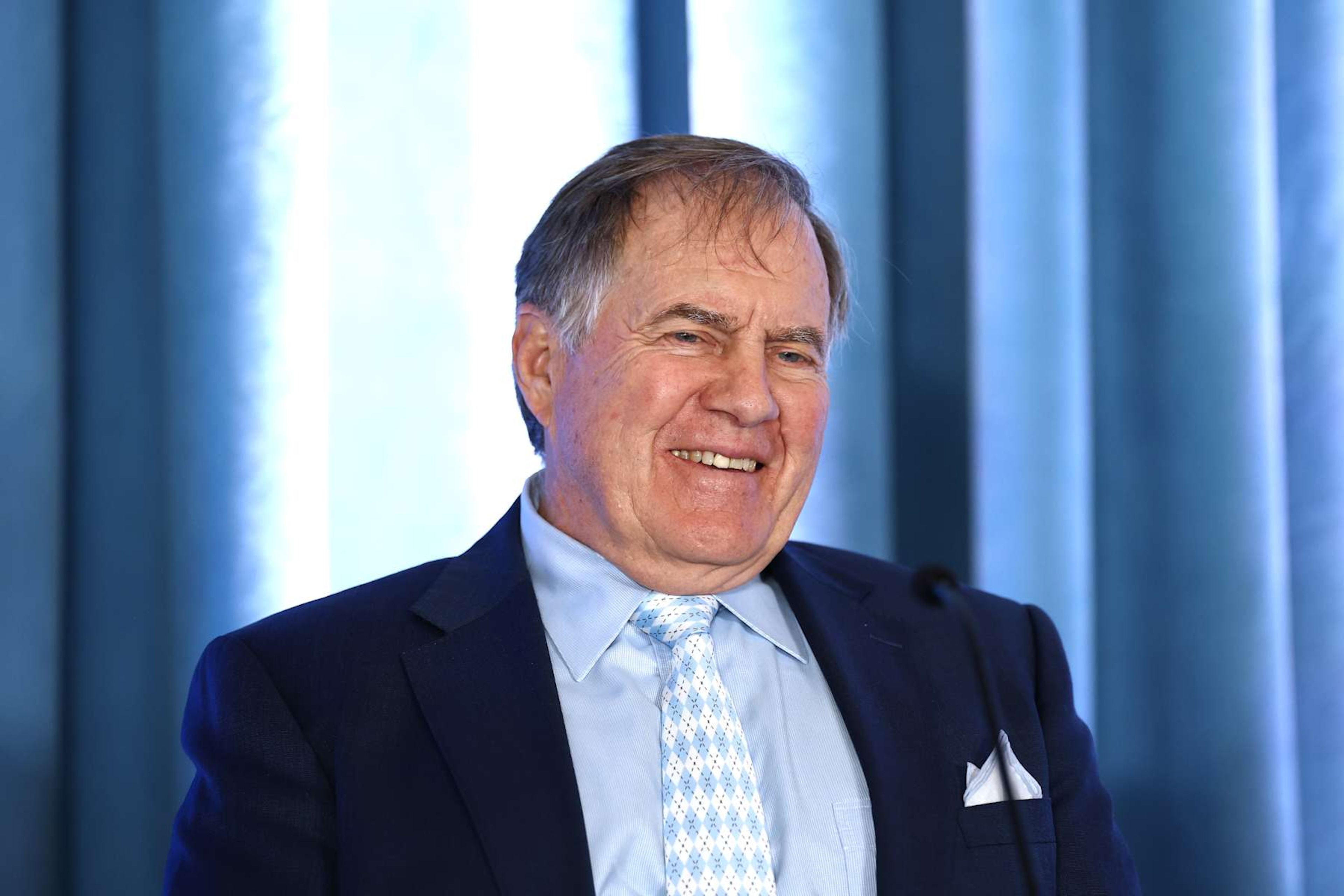CHAPEL HILL, NORTH CAROLINA - DECEMBER 12: Head Coach Bill Belichick of the North Carolina Tar Heels speaks to the media during a press conference on December 12, 2024 in Chapel Hill, North Carolina. (Photo by Jared C. Tilton/Getty Images)