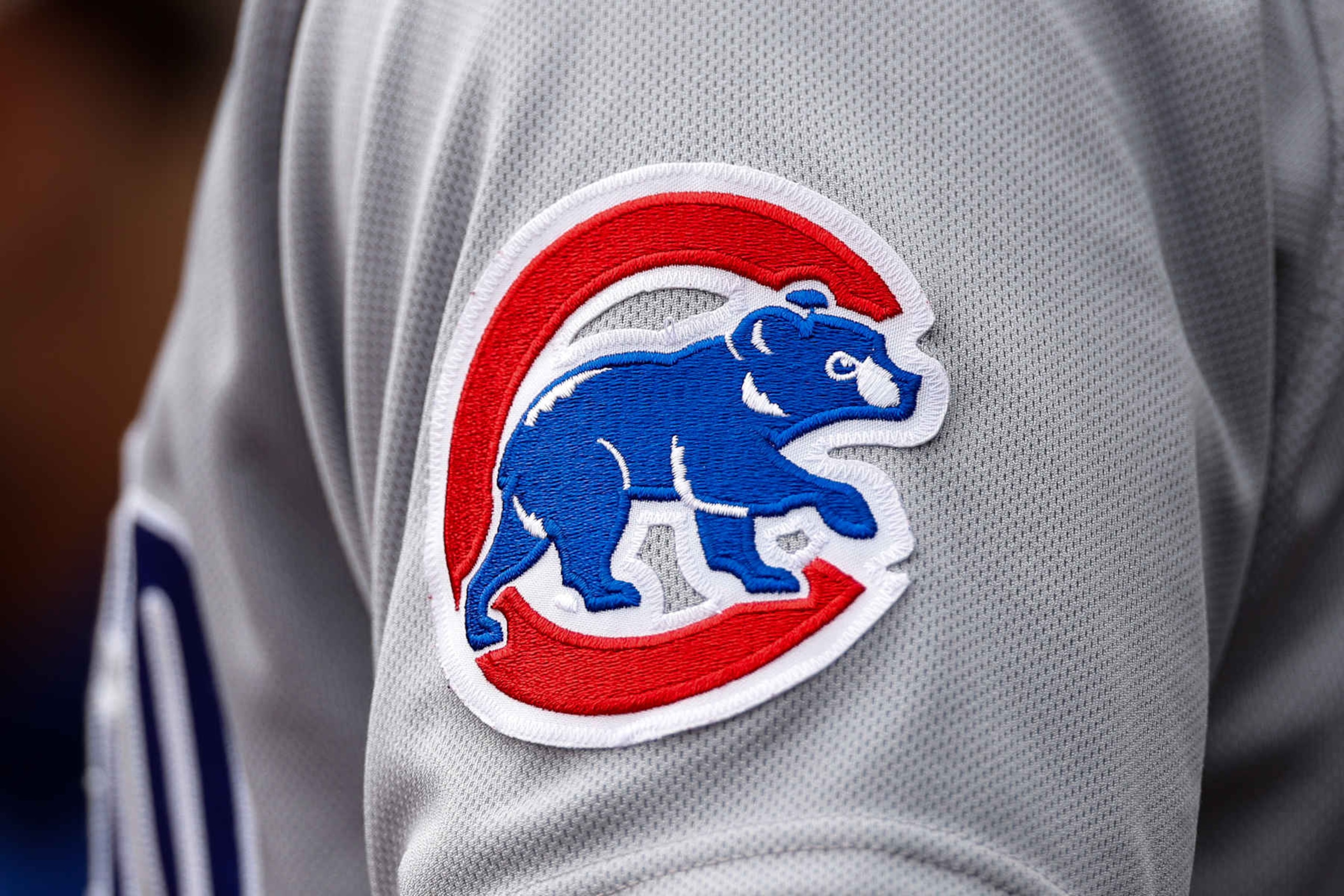 MINNEAPOLIS, MN - MAY 14: A view of the Chicago Cubs logo on the jersey worn by Willie Harris #33 of the Chicago Cubs against the Minnesota Twins in the first inning at Target Field on May 14, 2023 in Minneapolis, Minnesota. The Twins defeated the Cubs 16-3. (Photo by David Berding/Getty Images)