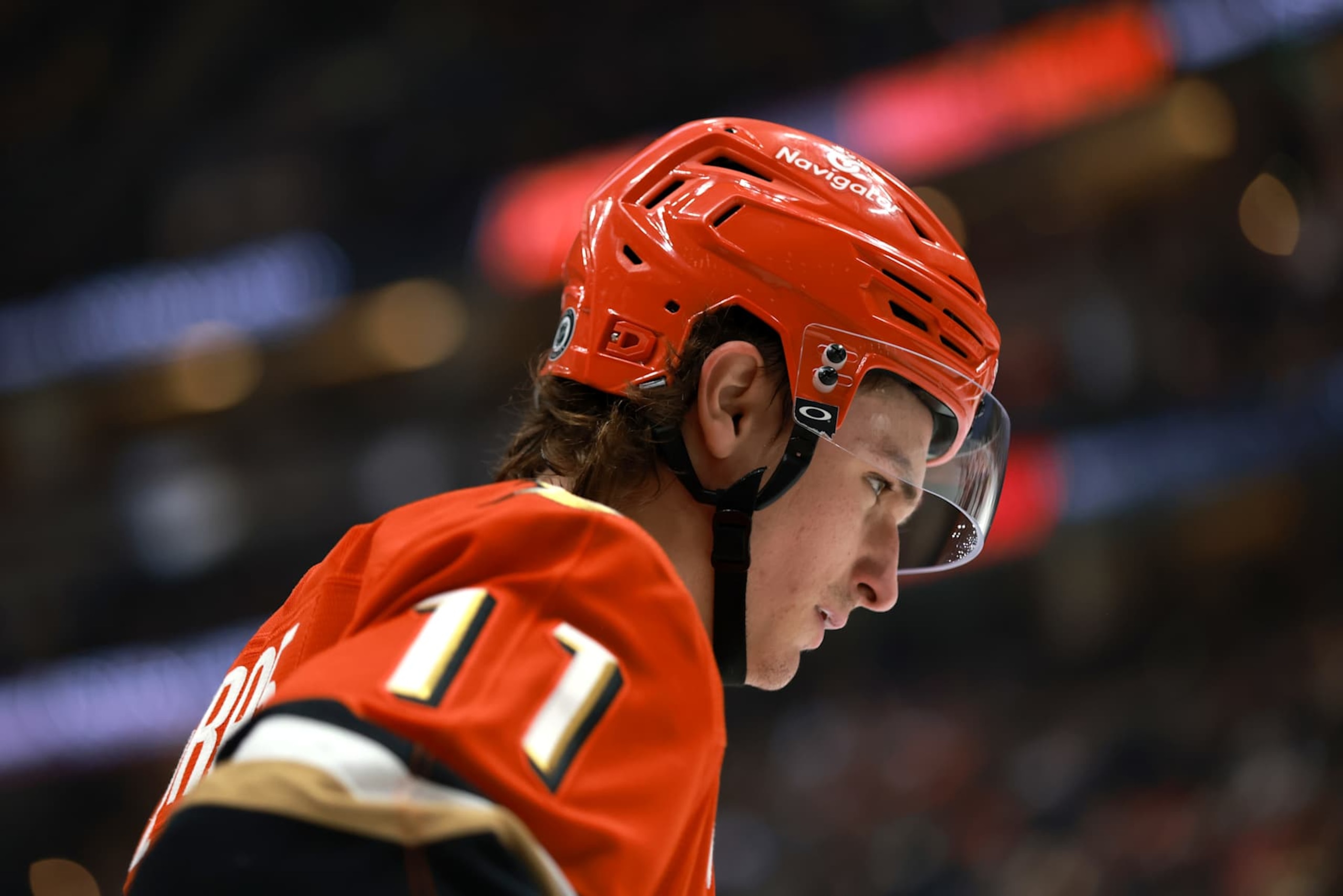 ANAHEIM, CALIFORNIA - DECEMBER 04: Trevor Zegras #11 of the Anaheim Ducks looks on in the first period during the game against the Vegas Golden Knights at Honda Center on December 04, 2024 in Anaheim, California. (Photo by Nicole Vasquez /NHLI via Getty Images) ANAHEIM, CALIFORNIA - DECEMBER 04: Trevor Zegras #11 of the Anaheim Ducks looks on in the first period during the game against the Vegas Golden Knights at Honda Center on December 04, 2024 in Anaheim, California. (Photo by Nicole Vasquez /NHLI via Getty Images)