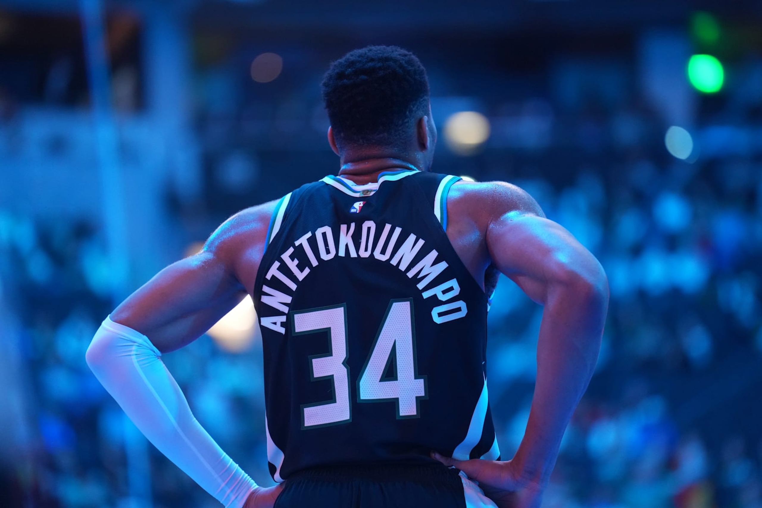 MILWAUKEE, WI - DECEMBER 10: Giannis Antetokounmpo #34 of the Milwaukee Bucks looks on during the game against the Orlando Magic during the Emirates NBA Cup Quarterfinals on December 10, 2024 at Fiserv Forum Center in Milwaukee, Wisconsin. NOTE TO USER: User expressly acknowledges and agrees that, by downloading and or using this Photograph, user is consenting to the terms and conditions of the Getty Images License Agreement. Mandatory Copyright Notice: Copyright 2024 NBAE (Photo by Jesse D. Garrabrant/NBAE via Getty Images).