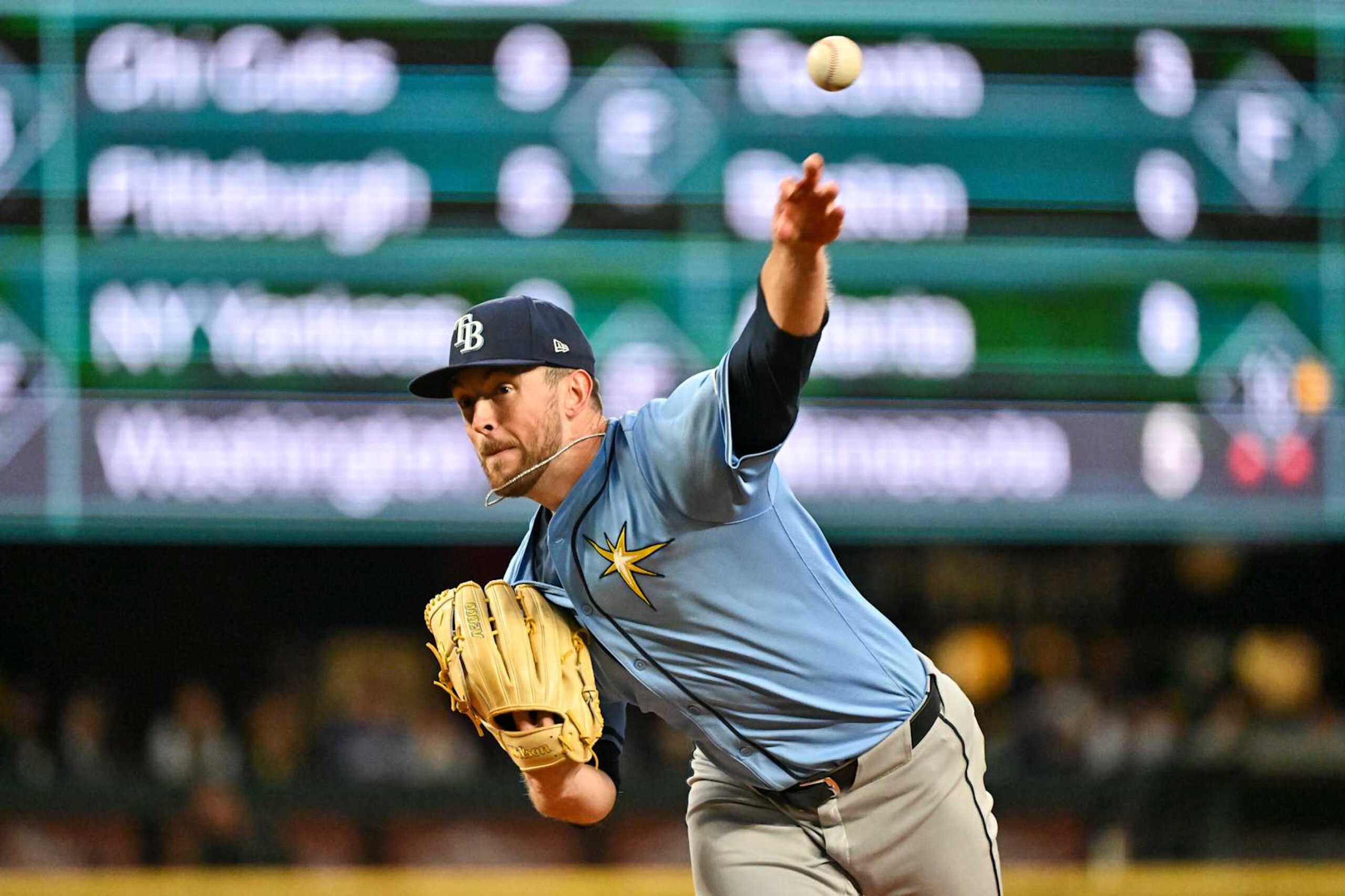 SEATTLE, WASHINGTON - AUGUST 27: Jeffrey Springs #59 of the Tampa Bay Rays throws a pitch during the fifth inning against the Seattle Mariners at T-Mobile Park on August 27, 2024 in Seattle, Washington. (Photo by Alika Jenner/Getty Images)