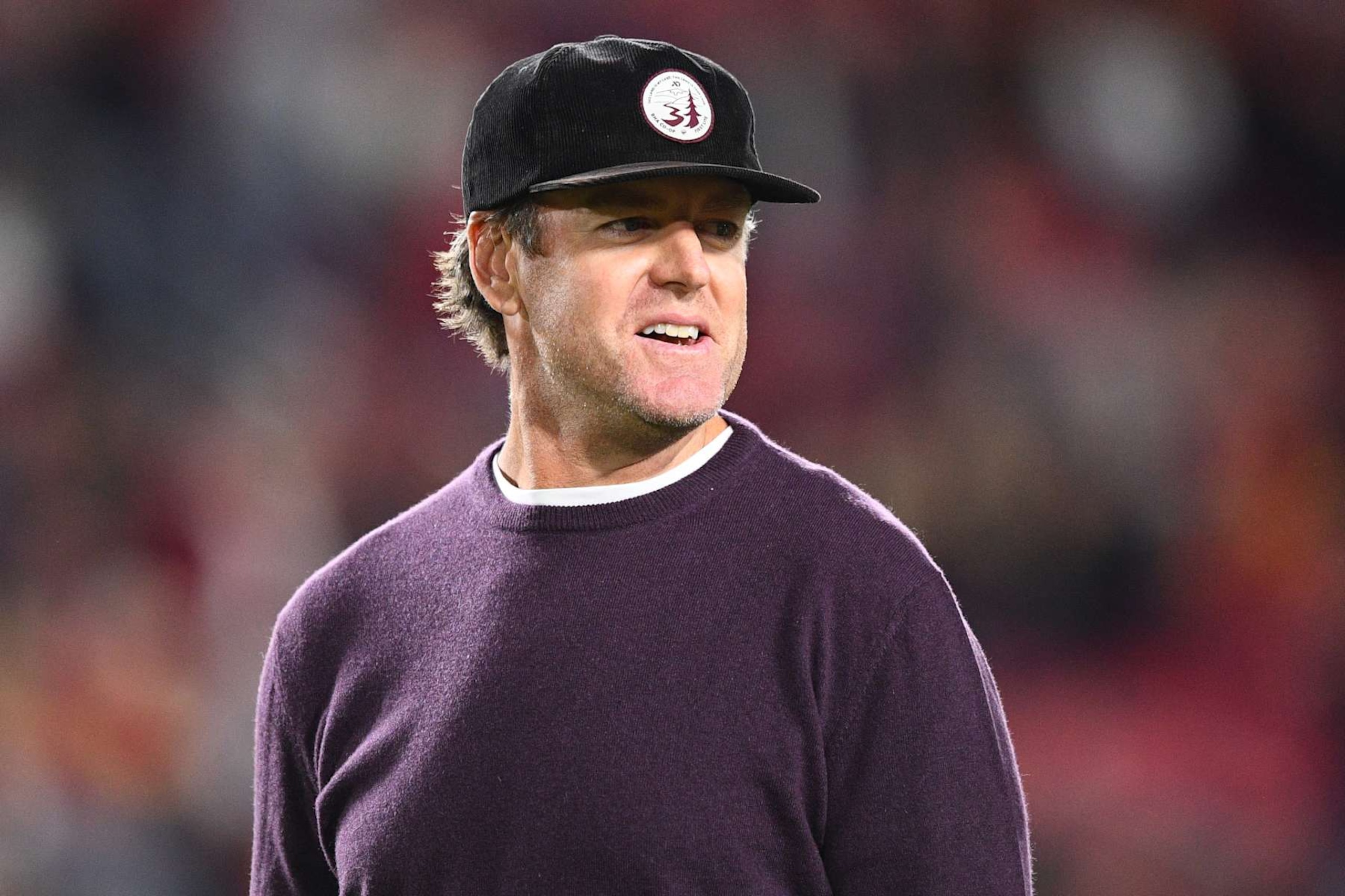 LOS ANGELES, CA - NOVEMBER 05: Former USC quarterback Carson Palmer looks on during a game between the California Golden Bears and the USC Trojans on November 5, 2022, at Los Angeles Memorial Coliseum in Los Angeles, CA. (Photo by Brian Rothmuller/Icon Sportswire via Getty Images)