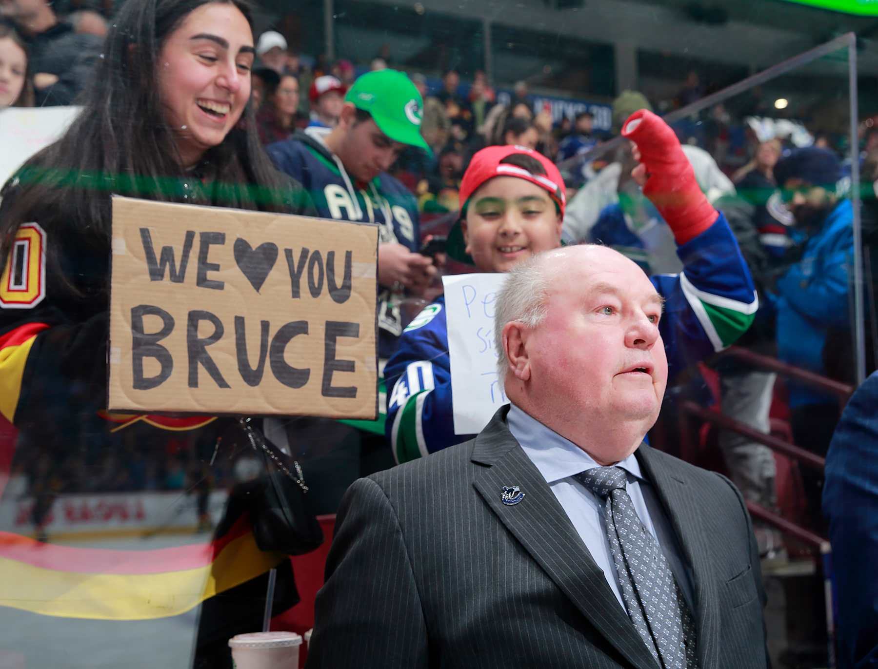 VANCOUVER, CANADA - JANUARY 21: Head coach Bruce Boudreau of the Vancouver Canucks looks on from the bench during their NHL game against the Edmonton Oilers at Rogers Arena January 21, 2023 in Vancouver, British Columbia, Canada.  (Photo by Jeff Vinnick/NHLI via Getty Images)