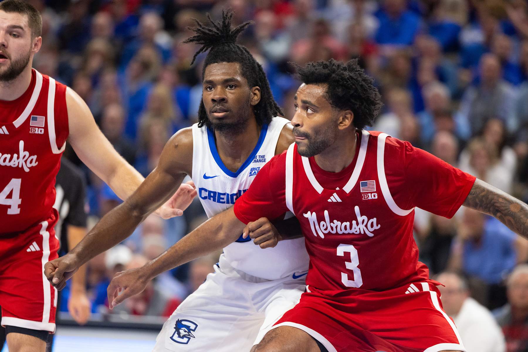 Nebraska's Brice Williams and Creighton's Jamiya Neal