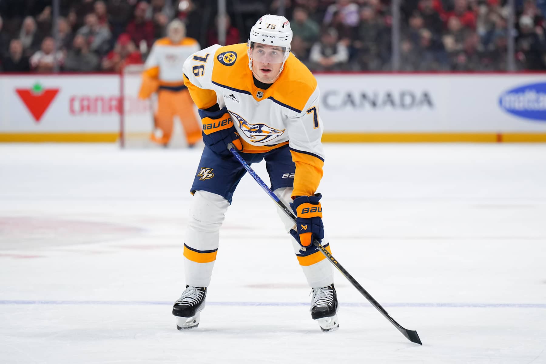 OTTAWA, CANADA - DECEMBER 7:  Brady Skjei #76 of the Nashville Predators skates against the Ottawa Senators at Canadian Tire Centre on December 7, 2024 in Ottawa, Ontario, Canada.  (Photo by André Ringuette/NHLI via Getty Images)