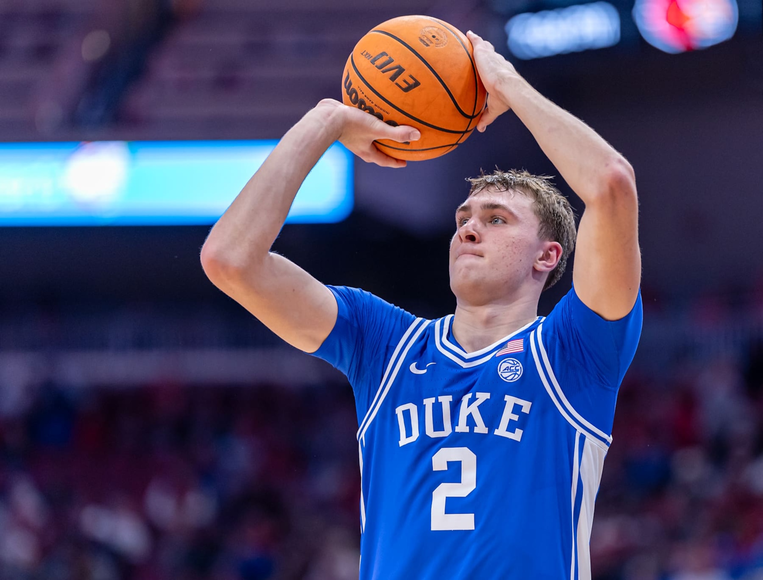 LOUISVILLE, KENTUCKY - DECEMBER 8: Cooper Flagg #2 of the Duke Blue Devils is seen during the game against the Louisville Cardinals at KFC YUM! Center on December 8, 2024 in Louisville, Kentucky. (Photo by Michael Hickey/Getty Images)
