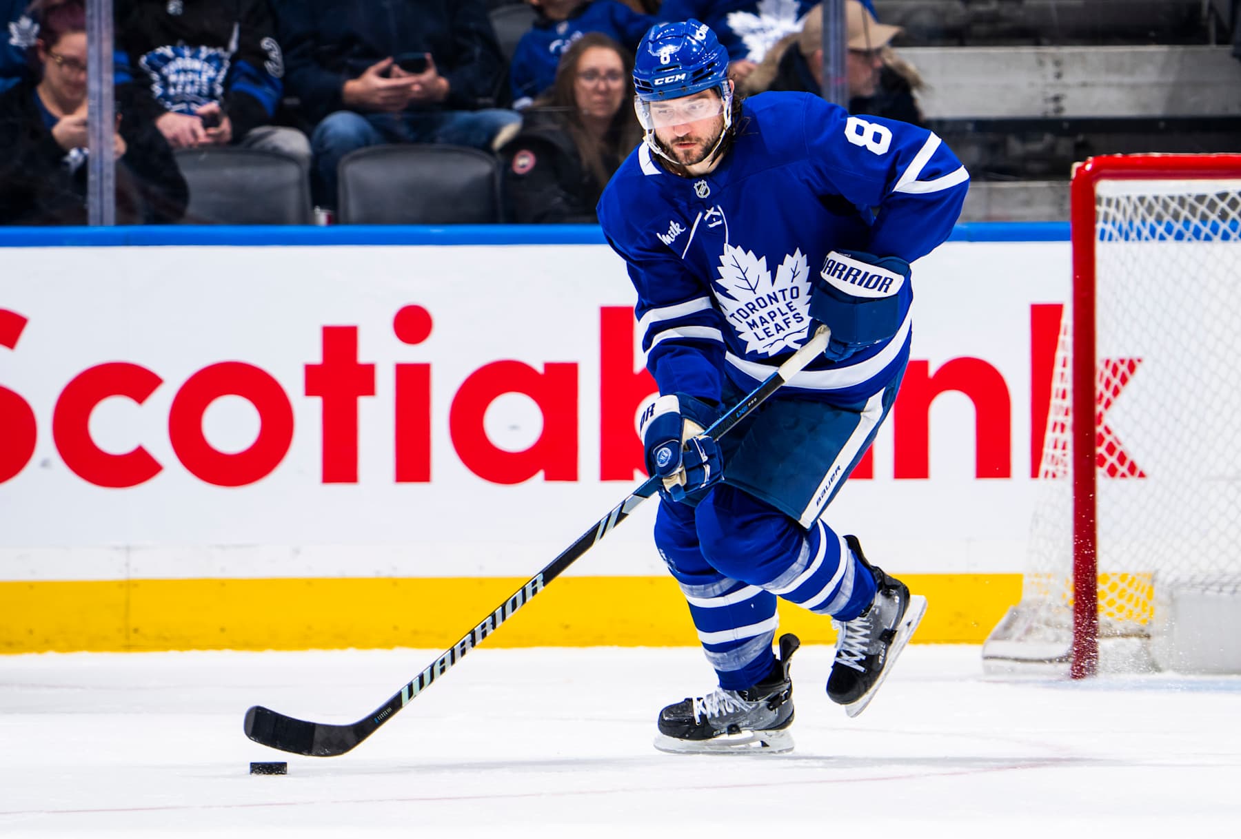 TORONTO, ON - DECEMBER 12: Chris Tanev #8 of the Toronto Maple Leafs skates against the Anaheim Ducks during the third period at the Scotiabank Arena on December 12, 2024 in Toronto, Ontario, Canada. (Photo by Mark Blinch/NHLI via Getty Images)