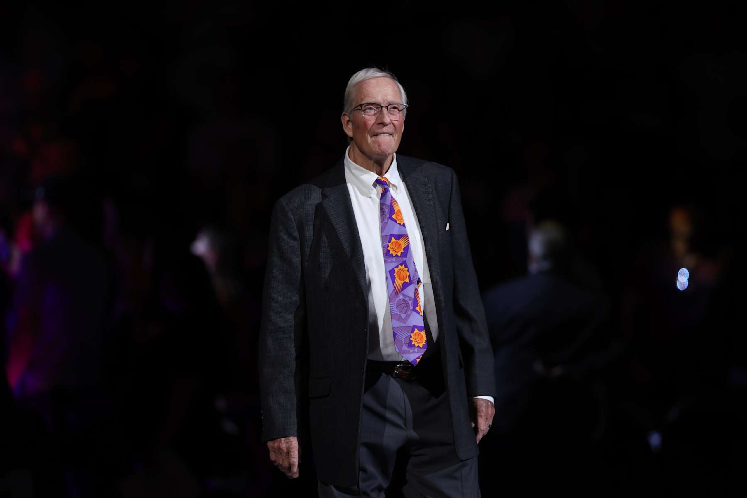 PHOENIX, ARIZONA - OCTOBER 28: Former Suns player Dick Van Arsdale is introduced to the new Phoenix Suns Ring of Honor during the NBA game against the Utah Jazz at Footprint Center on October 28, 2023 in Phoenix, Arizona. The Suns defeated the Jazz 126-104.  NOTE TO USER: User expressly acknowledges and agrees that, by downloading and or using this photograph, User is consenting to the terms and conditions of the Getty Images License Agreement.  (Photo by Christian Petersen/Getty Images)