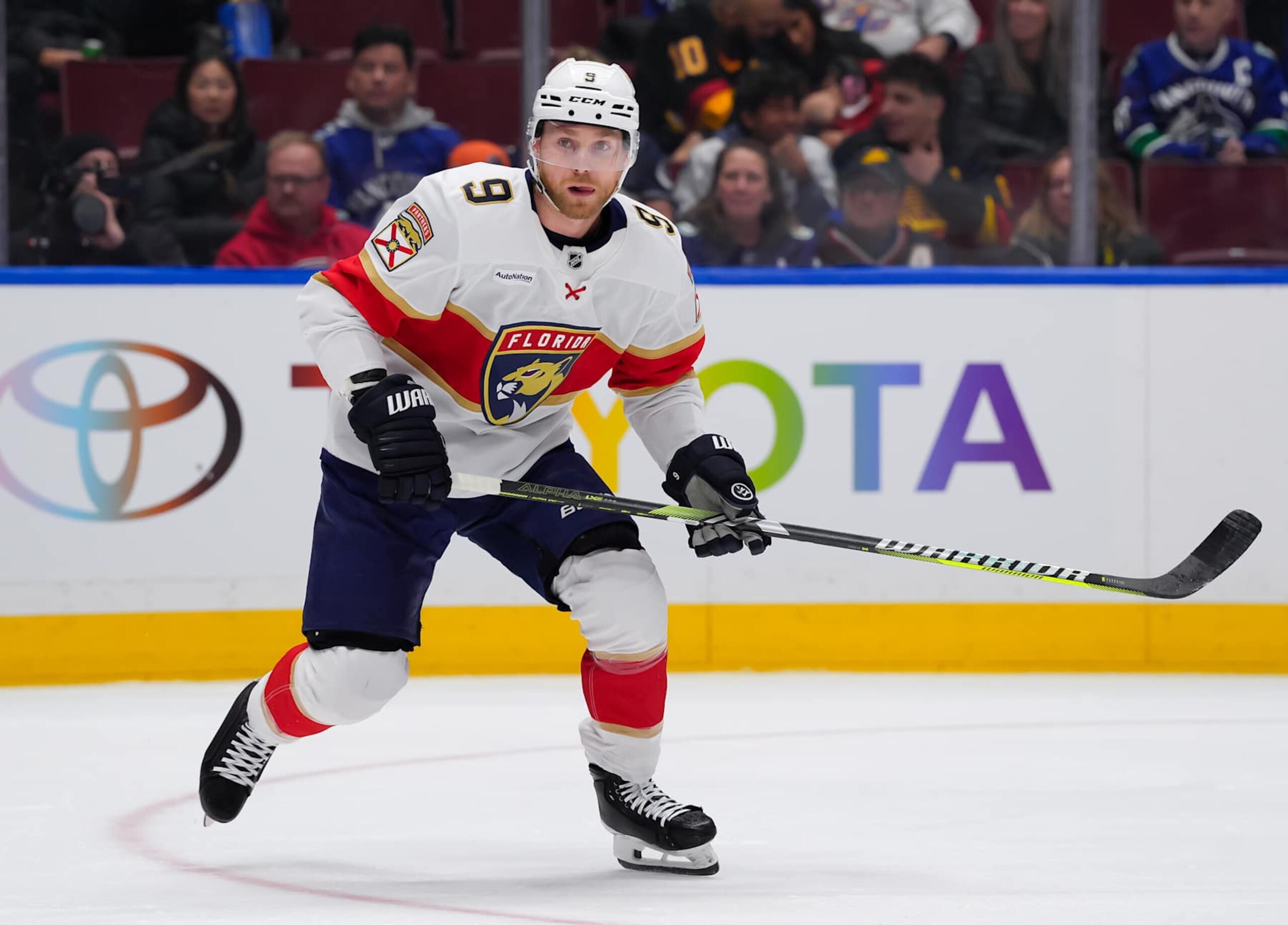 VANCOUVER, CANADA - DECEMBER 12: Sam Bennett #9 of the Florida Panthers skates during the first period of their NHL game against the Vancouver Canucks at Rogers Arena on December 12, 2024 in Vancouver, British Columbia, Canada. (Photo by Derek Cain/Getty Images) VANCOUVER, CANADA - DECEMBER 12: Sam Bennett #9 of the Florida Panthers skates during the first period of their NHL game against the Vancouver Canucks at Rogers Arena on December 12, 2024 in Vancouver, British Columbia, Canada. (Photo by Derek Cain/Getty Images)