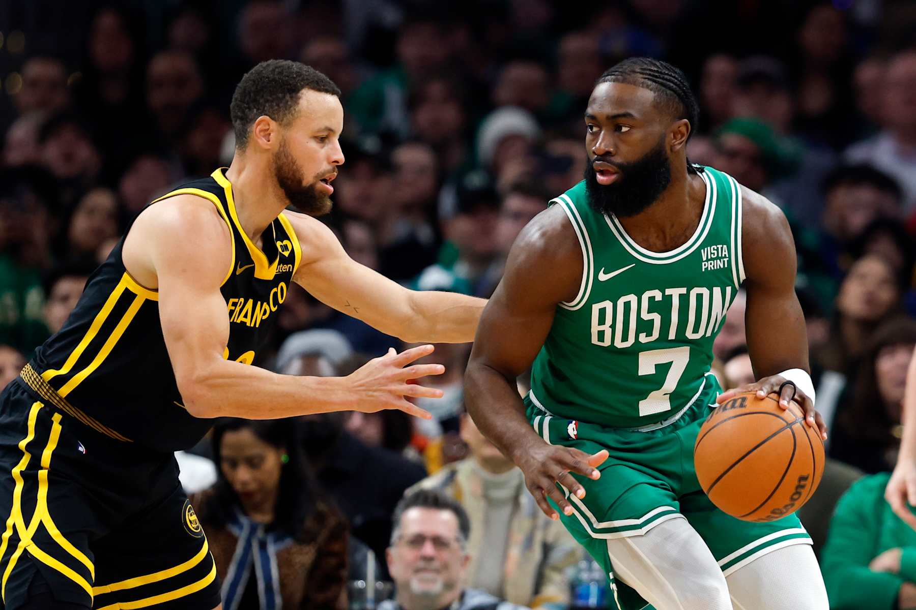 Stephen Curry and Jaylen Brown