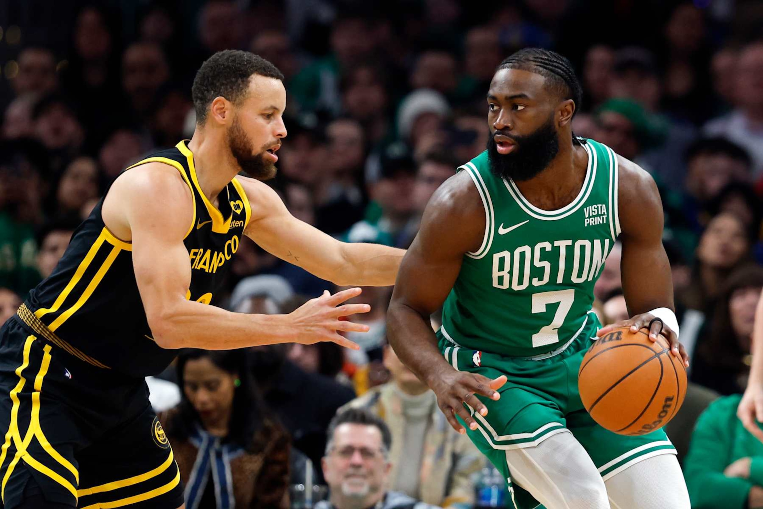 Stephen Curry and Jaylen Brown