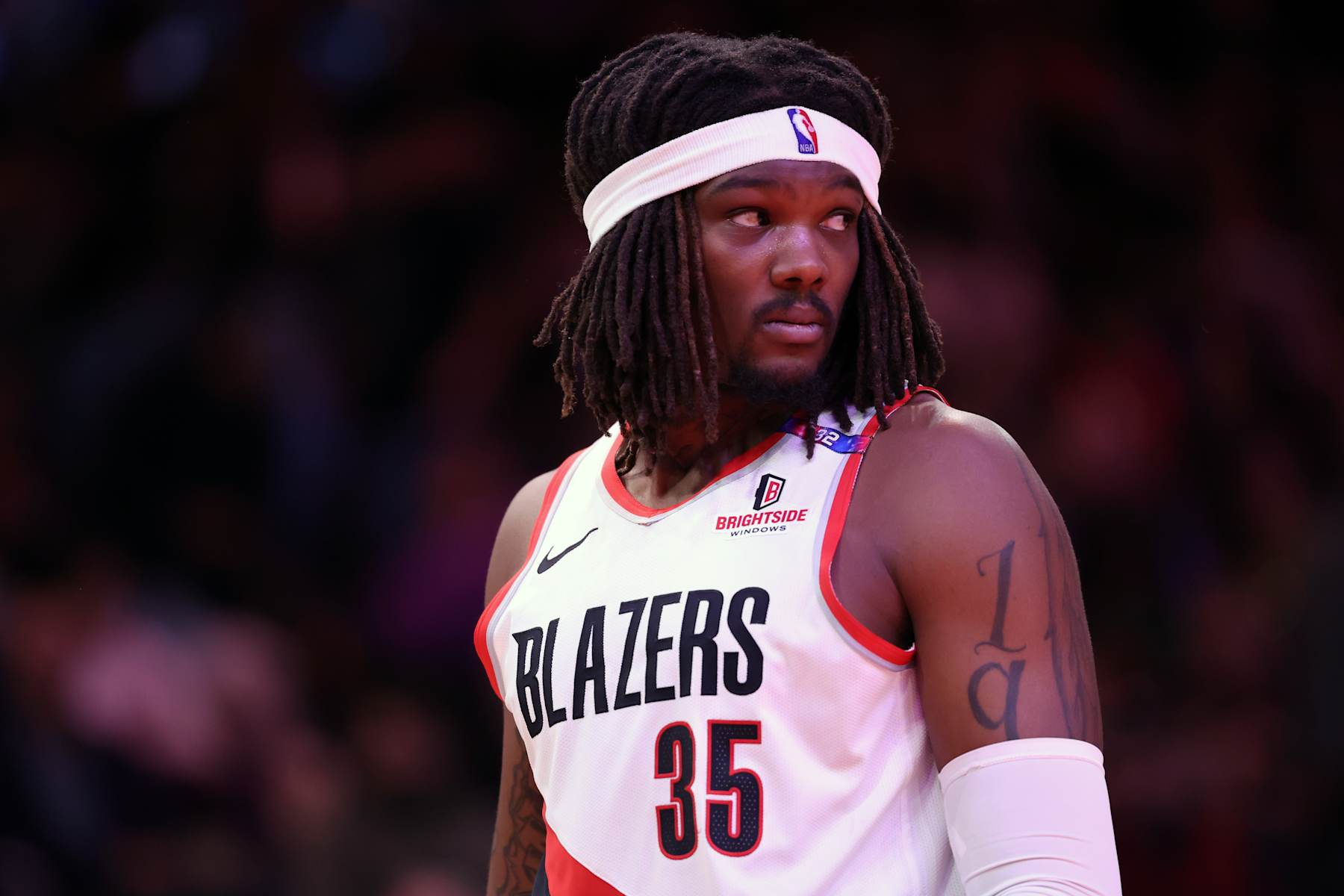 PHOENIX, ARIZONA - DECEMBER 15: Robert Williams III #35 of the Portland Trail Blazers looks on during the game against the Phoenix Suns at Footprint Center on December 15, 2024 in Phoenix, Arizona. The Suns defeated the Blazers 116-109. NOTE TO USER: User expressly acknowledges and agrees that, by downloading and or using this photograph, User is consenting to the terms and conditions of the Getty Images License Agreement.  (Photo by Chris Coduto/Getty Images)
