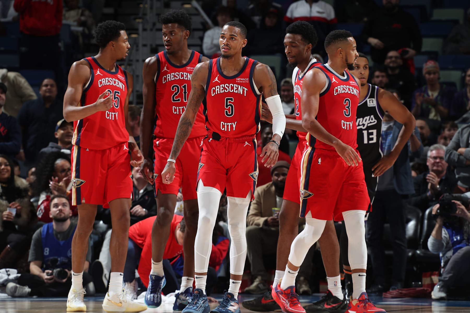 NEW ORLEANS, LA - DECEMBER 12:  The New Orleans Pelicans look on during the game against the Sacramento Kings on December 12, 2024 at the Smoothie King Center in New Orleans, Louisiana. NOTE TO USER: User expressly acknowledges and agrees that, by downloading and or using this Photograph, user is consenting to the terms and conditions of the Getty Images License Agreement. Mandatory Copyright Notice: Copyright 2024 NBAE (Photo by Layne Murdoch Jr./NBAE via Getty Images)
