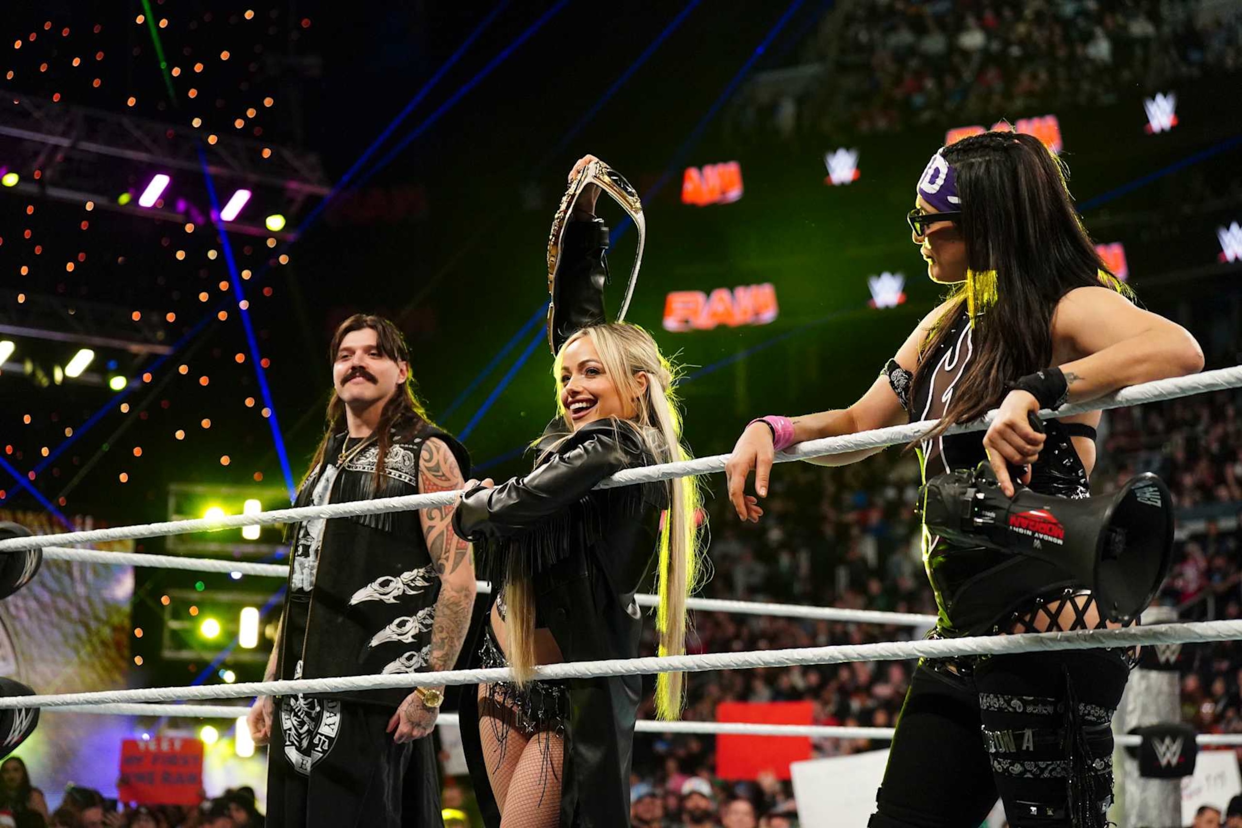 BOSTON, MASSACHUSETTS - DECEMBER 16: Dominik Mysterio, Liv Morgan, and Raquel Rodriguez enter the arena during Monday Night Raw at TD Garden on December 16, 2024 in Boston, Massachusetts. (Photo by WWE/Getty Images) BOSTON, MASSACHUSETTS - DECEMBER 16: Dominik Mysterio, Liv Morgan, and Raquel Rodriguez enter the arena during Monday Night Raw at TD Garden on December 16, 2024 in Boston, Massachusetts. (Photo by WWE/Getty Images)