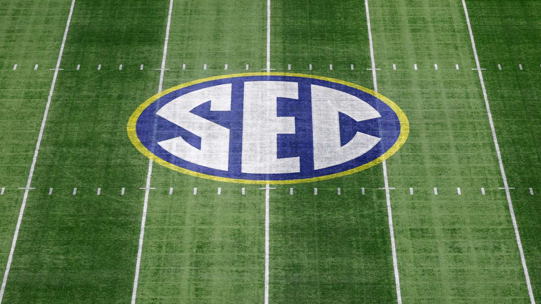 ATLANTA, GEORGIA - DECEMBER 7: A general view of the SEC logo at midfield prior to the 2024 SEC Championship between the Texas Longhorns and the Georgia Bulldogs at Mercedes-Benz Stadium on December 7, 2024 in Atlanta, Georgia. (Photo by Todd Kirkland/Getty Images)