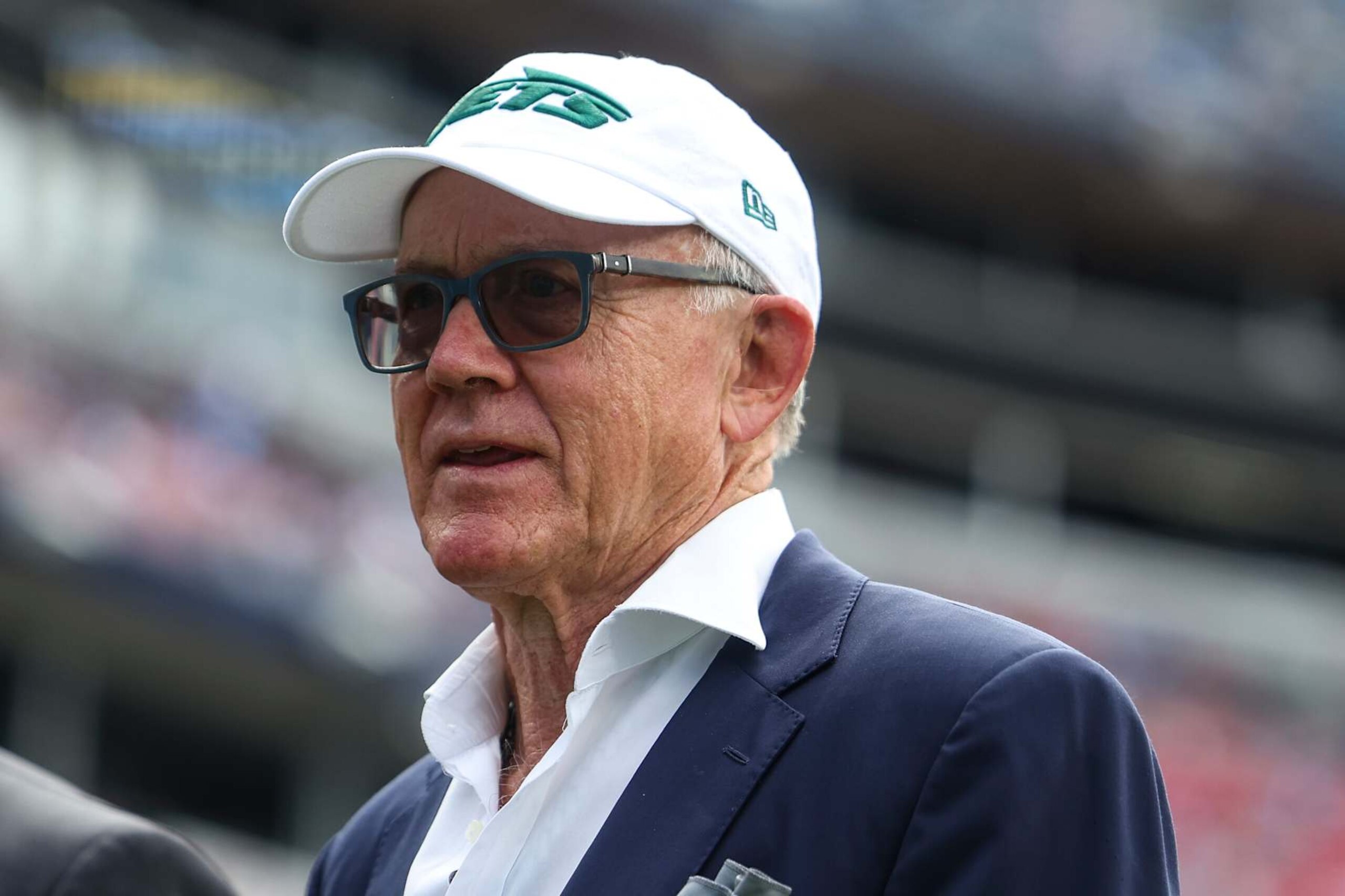 NASHVILLE, TN - SEPTEMBER 15:  New York Jets owner Woody Johnson looks on prior to an NFL football game between the New York Jets and the Tennessee Titans at Nissan Stadium on September 15, 2024 in Nashville, TN. (Photo by Perry Knotts/Getty Images)