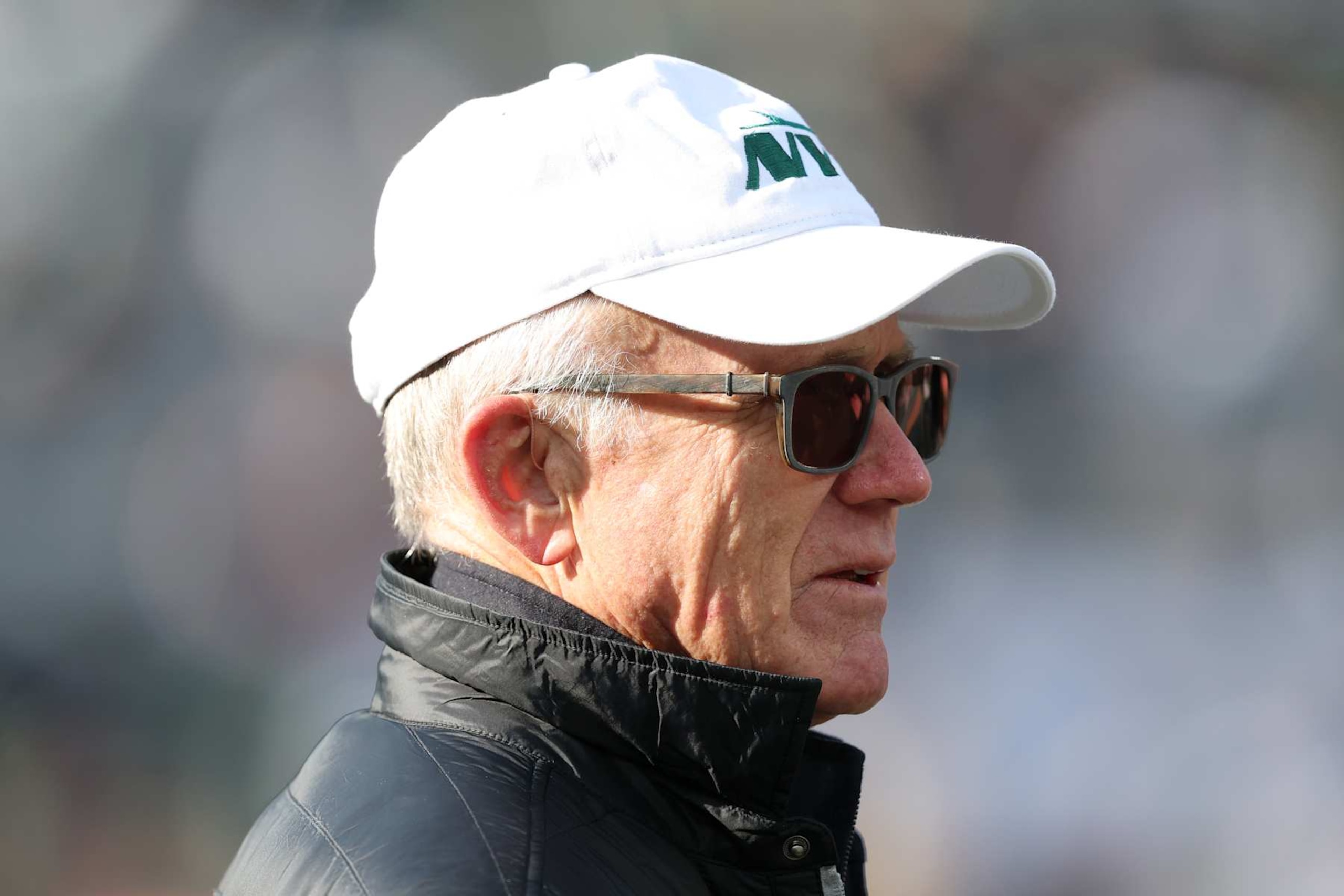 EAST RUTHERFORD, NEW JERSEY - DECEMBER 01: New York Jets owner Woody Johnson looks on before a game between the Jets and the Seattle Seahawks at MetLife Stadium on December 01, 2024 in East Rutherford, New Jersey. (Photo by Elsa/Getty Images)