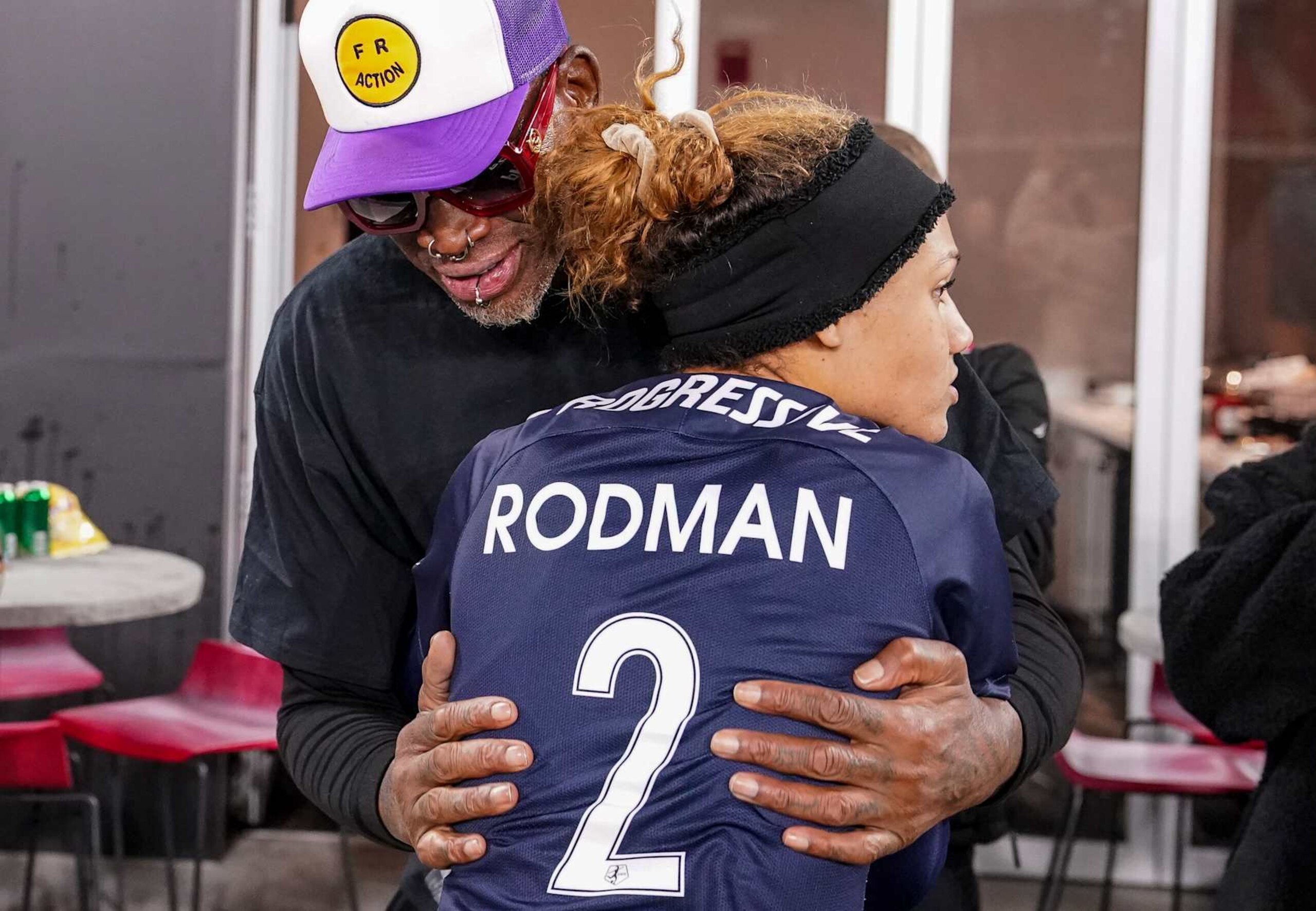 WASHINGTON, DC - NOVEMBER 7: Washington Spirit forward Trinity Rodman (2) with her father basketball legend Dennis Rodman after a game between North Carolina Courage and Washington Spirit at Audi Field on November 7, 2021 in Washington, DC. (Photo by Tony Quinn/ISI Photos/Getty Images) WASHINGTON, DC - NOVEMBER 7: Washington Spirit forward Trinity Rodman (2) with her father basketball legend Dennis Rodman after a game between North Carolina Courage and Washington Spirit at Audi Field on November 7, 2021 in Washington, DC. (Photo by Tony Quinn/ISI Photos/Getty Images)