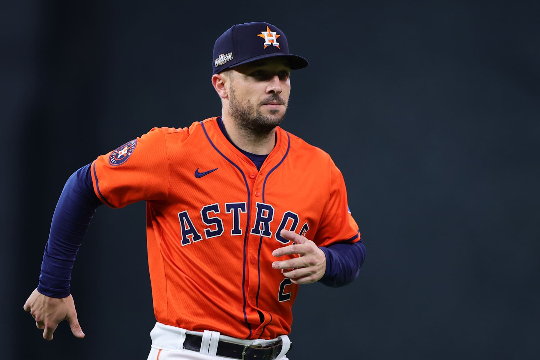 HOUSTON, TEXAS - OCTOBER 02: Alex Bregman #2 of the Houston Astros warms up prior to playing the Detroit Tigers in Game Two of the Wild Card Series at Minute Maid Park on October 02, 2024 in Houston, Texas.  (Photo by Alex Slitz/Getty Images)