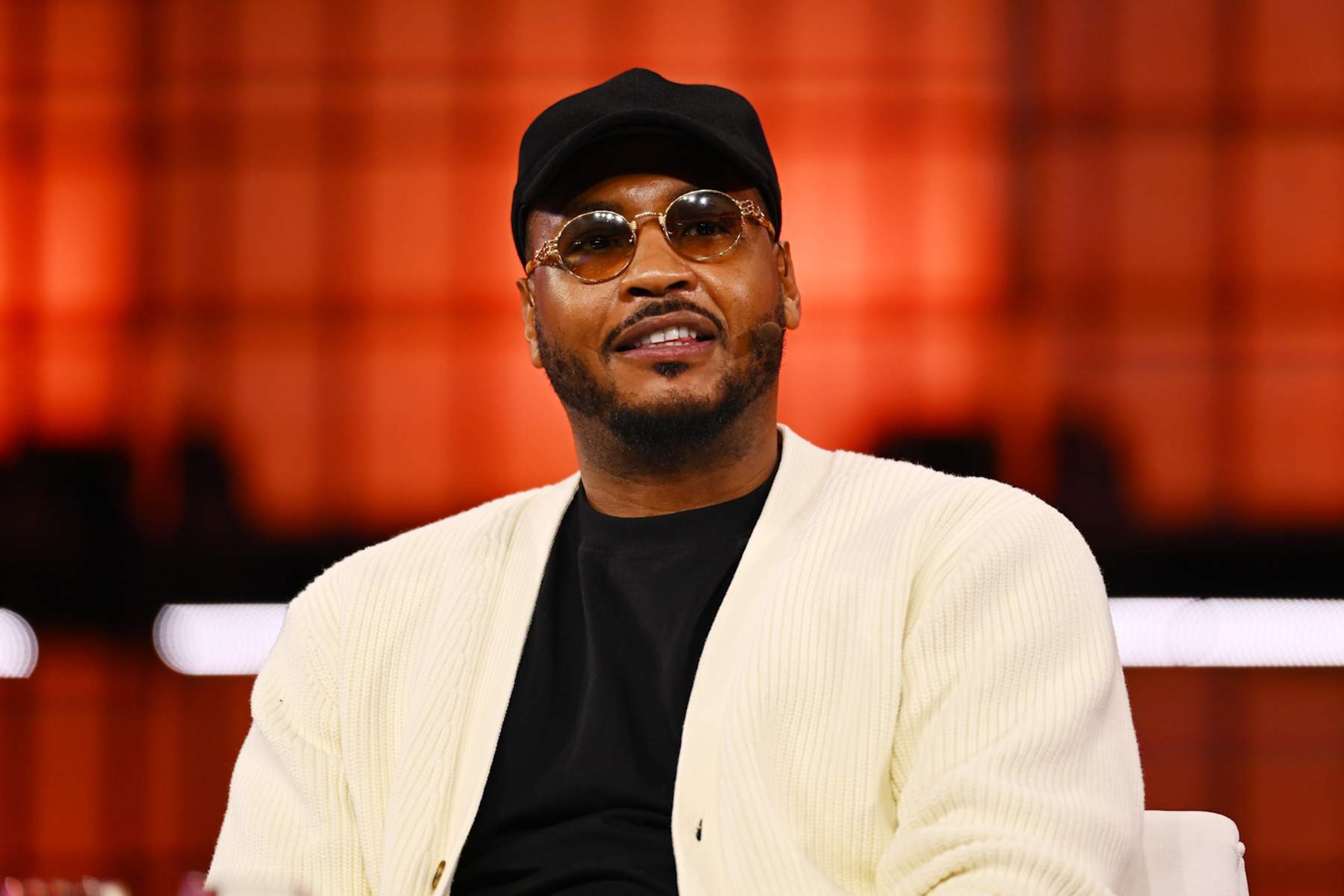 Lisbon , Portugal - 13 November 2024; Carmelo Anthony, Entrepreneur on Centre Stage during day two of Web Summit 2024 at the MEO Arena in Lisbon, Portugal. (Photo By Tyler Miller/Sportsfile for Web Summit via Getty Images)