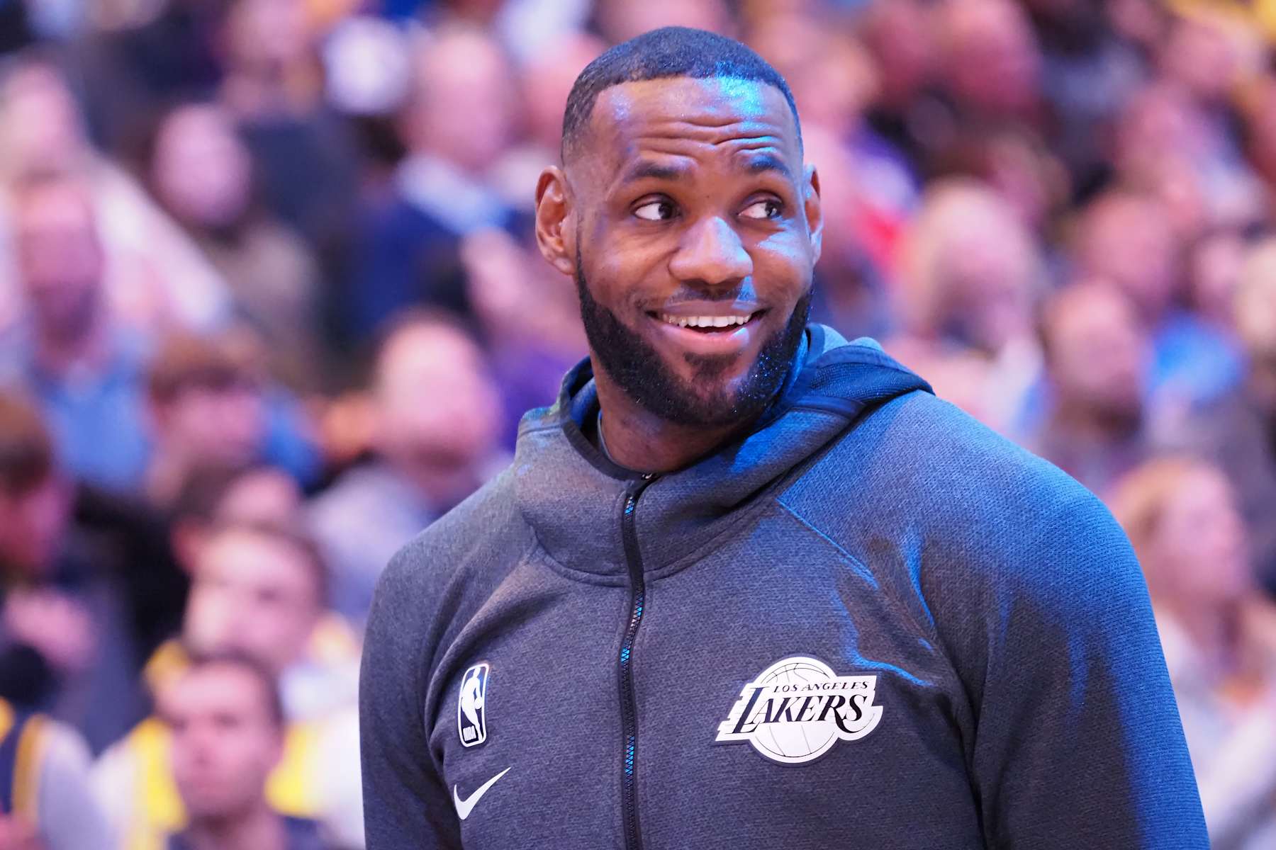 INDIANAPOLIS, IN - DECEMBER 17: LeBron James #23 of the Los Angeles Lakers smiles before the game against the Indiana Pacers on December 17, 2019 at Bankers Life Fieldhouse in Indianapolis, Indiana. NOTE TO USER: User expressly acknowledges and agrees that, by downloading and or using this Photograph, user is consenting to the terms and conditions of the Getty Images License Agreement. Mandatory Copyright Notice: Copyright 2019 NBAE (Photo by Ron Hoskins/NBAE via Getty Images)