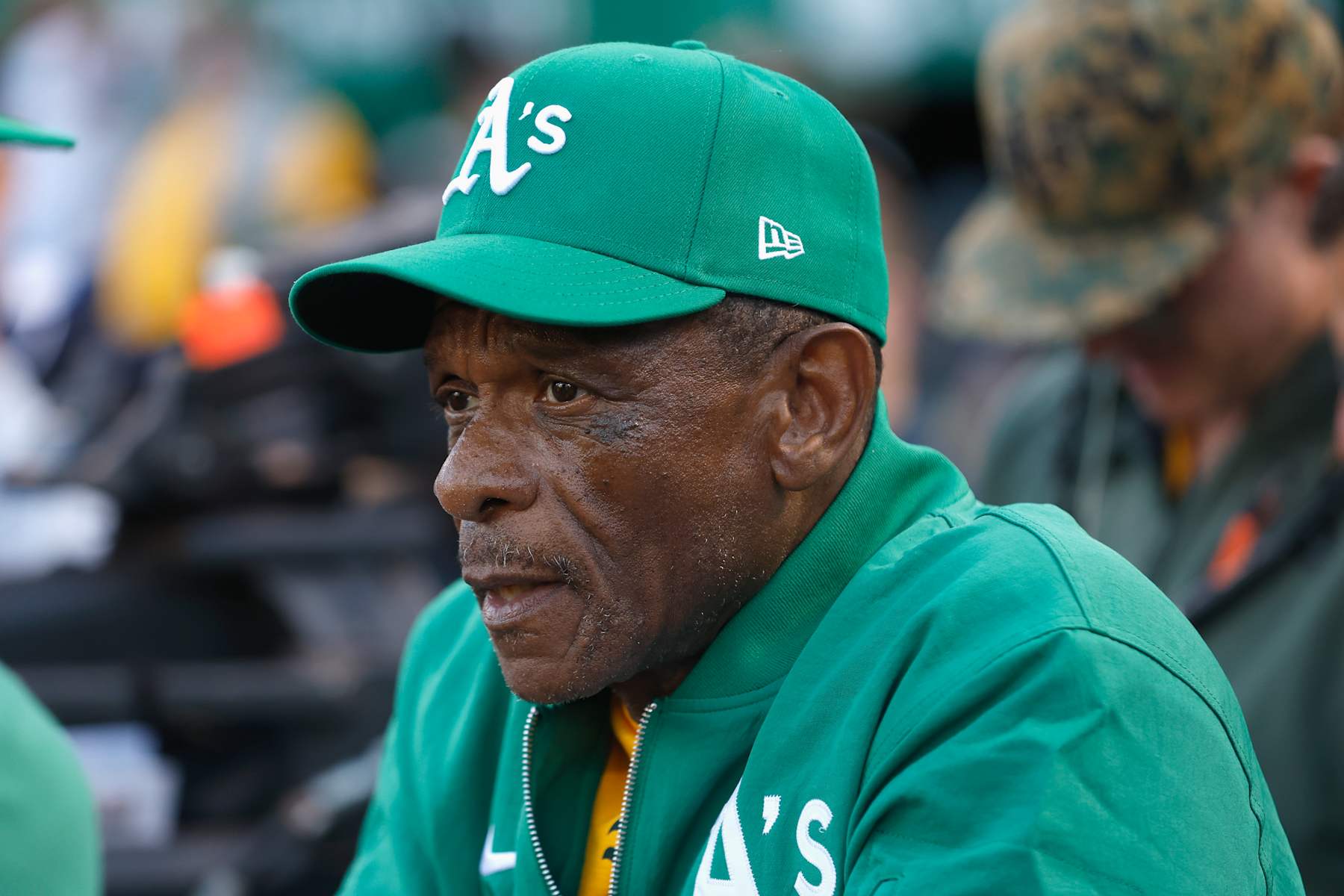 OAKLAND, CA - SEPTEMBER 25: Former Oakland Athletics player Rickey Henderson looks on prior to the game between the Texas Rangers and the Oakland Athletics at RingCentral Coliseum on Wednesday, September 25, 2024 in Oakland, California. (Photo by Lachlan Cunningham/MLB Photos via Getty Images)