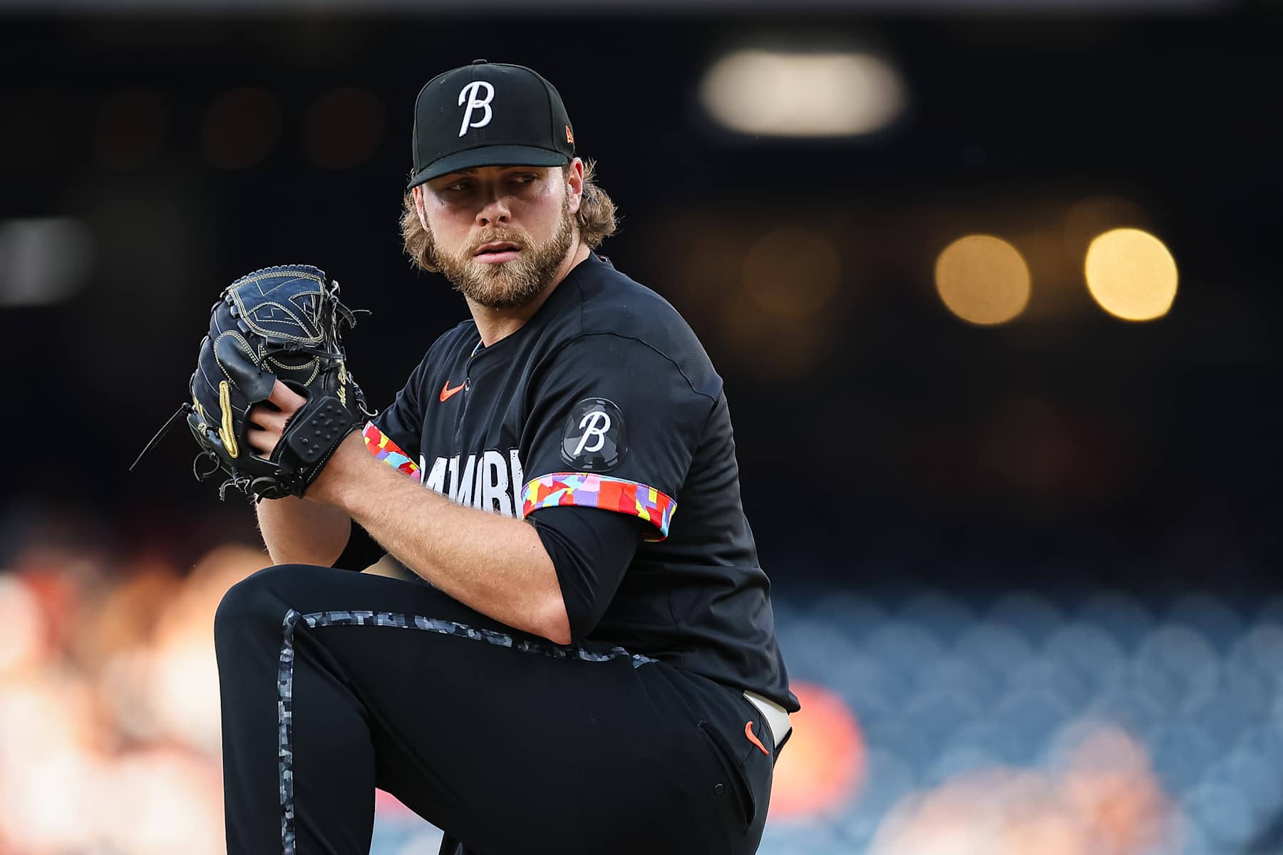 WASHINGTON, DC - MAY 07: Corbin Burnes #39 of the Baltimore Orioles pitches against the Washington Nationals during the first inning at Nationals Park on May 7, 2024 in Washington, DC. (Photo by Scott Taetsch/Getty Images)