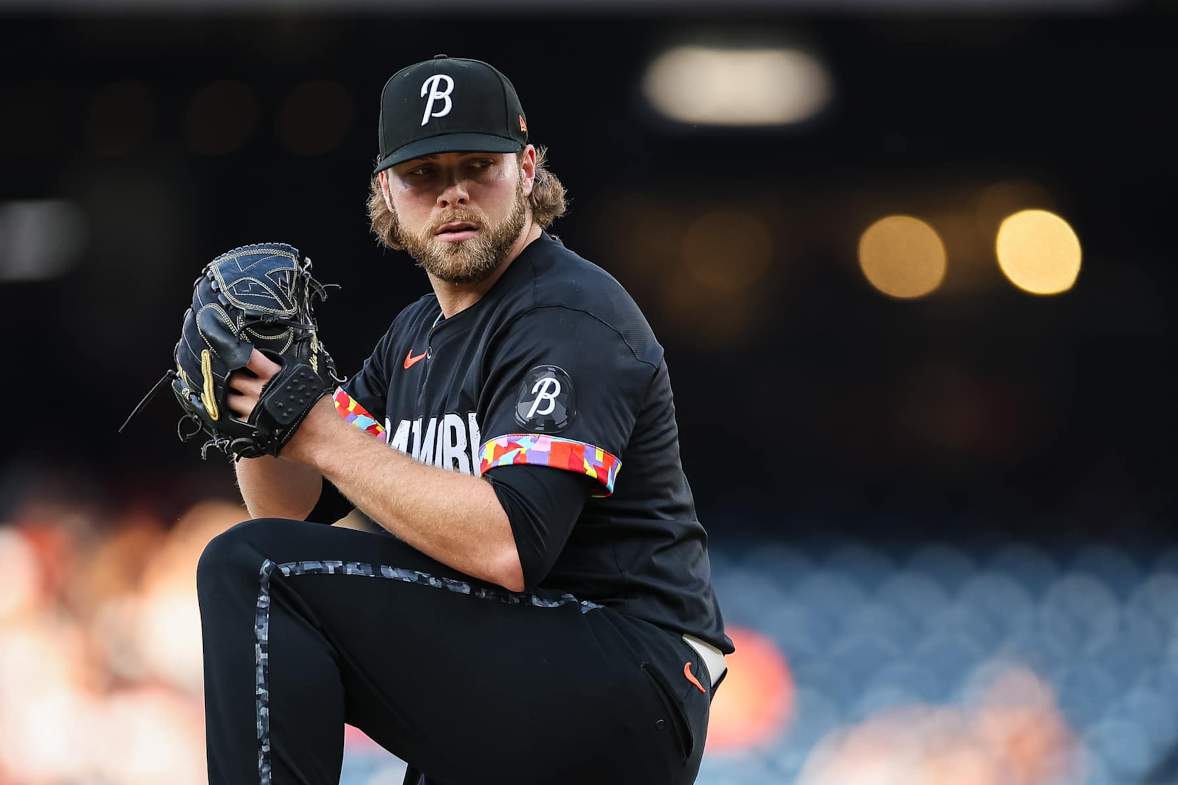 WASHINGTON, DC - MAY 07: Corbin Burnes #39 of the Baltimore Orioles pitches against the Washington Nationals during the first inning at Nationals Park on May 7, 2024 in Washington, DC. (Photo by Scott Taetsch/Getty Images)