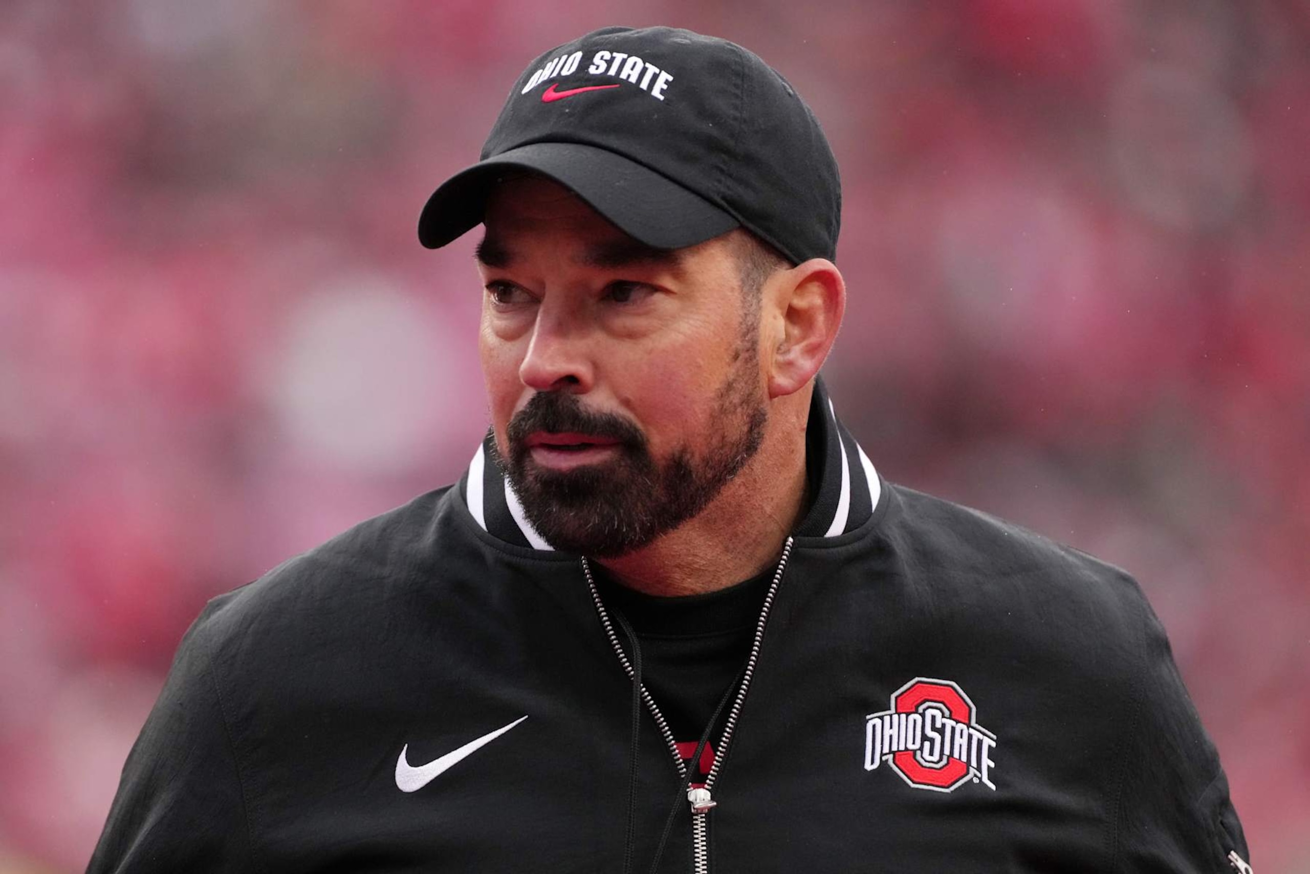 COLUMBUS, OHIO - NOVEMBER 23: Head coach Ryan Day of the Ohio State Buckeyes looks on before the game against the Indiana Hoosiers at Ohio Stadium on November 23, 2024 in Columbus, Ohio. (Photo by Jason Mowry/Getty Images)