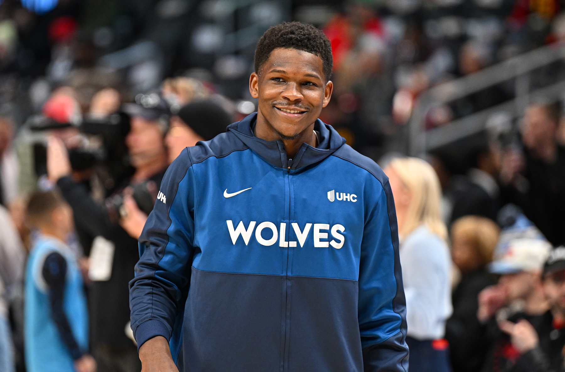 ATLANTA, GEORGIA - DECEMBER 23: Anthony Edwards warms up before the game against the Atlanta Hawks at State Farm Arena on December 23, 2024 in Atlanta, Georgia. NOTE TO USER: User expressly acknowledges and agrees that, by downloading and/or using this photograph, user is consenting to the terms and conditions of the Getty Images License Agreement.  (Photo by Paras Griffin/Getty Images)