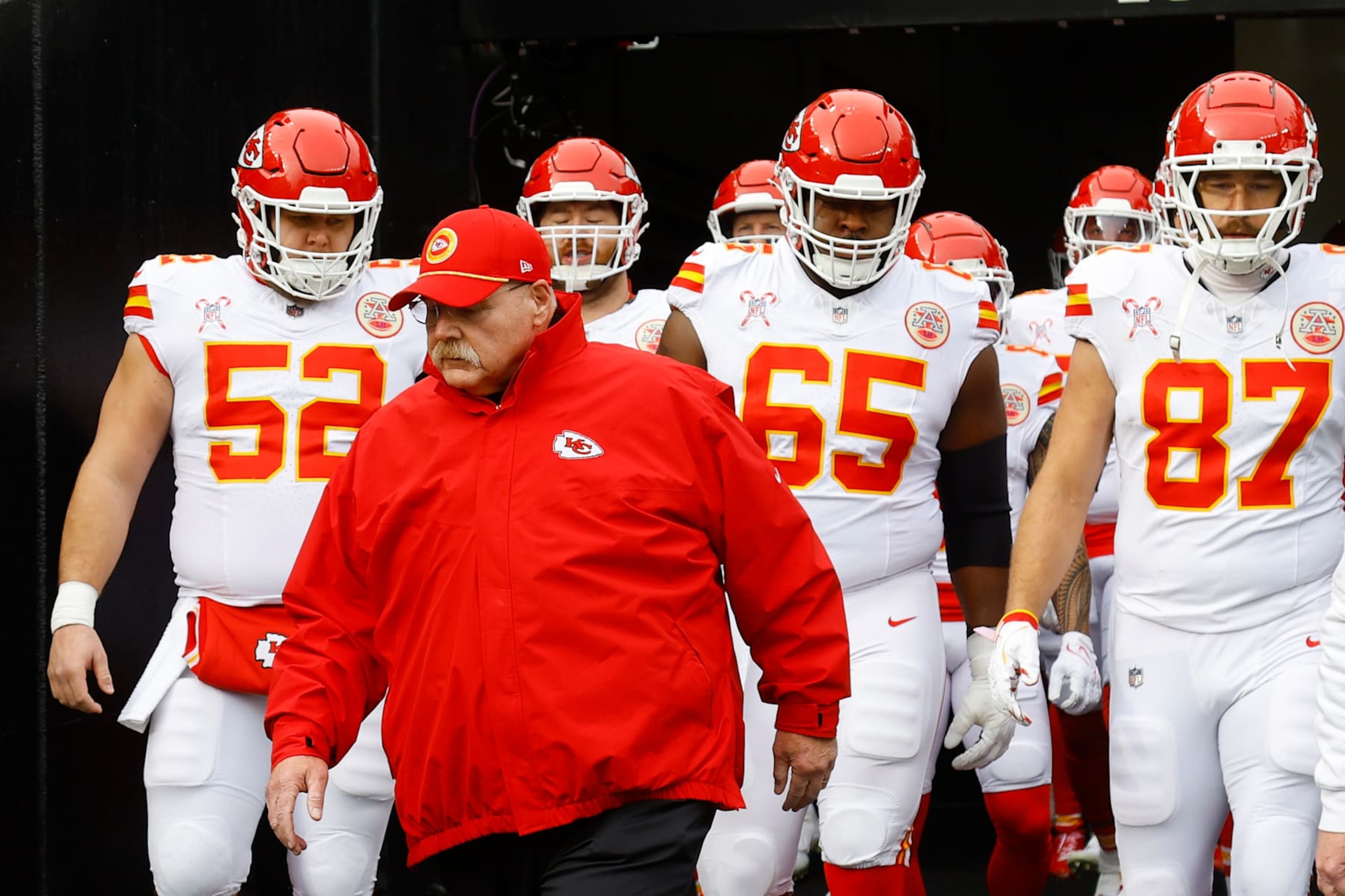 PITTSBURGH, PENNSYLVANIA - DECEMBER 25: Head coach Andy Reid of the Kansas City Chiefs walks onto the field prior to the game against the Pittsburgh Steelers at Acrisure Stadium on December 25, 2024 in Pittsburgh, Pennsylvania. (Photo by Justin K. Aller/Getty Images)