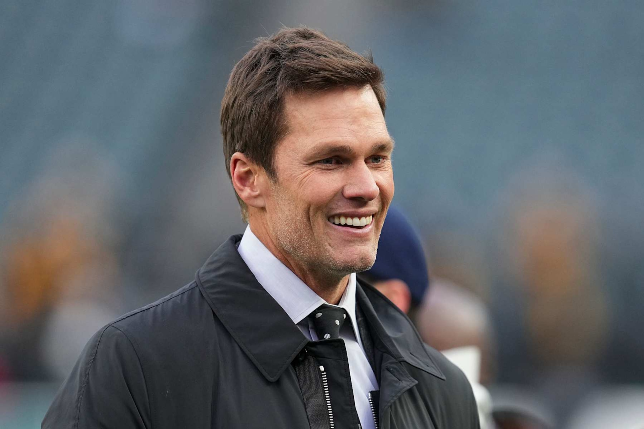 PHILADELPHIA, PENNSYLVANIA - DECEMBER 15: Tom Brady reacts prior to the game between the Pittsburgh Steelers and Philadelphia Eagles at Lincoln Financial Field on December 15, 2024 in Philadelphia, Pennsylvania. (Photo by Mitchell Leff/Getty Images)