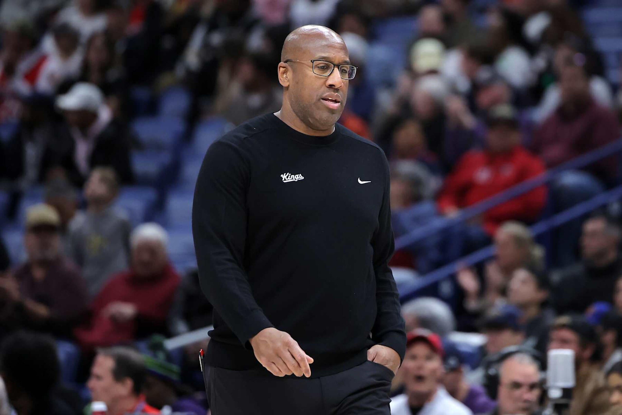 NEW ORLEANS, LOUISIANA - DECEMBER 12: Head coach Mike Brown of the Sacramento Kings reacts against the New Orleans Pelicans during a game at the Smoothie King Center on December 12, 2024 in New Orleans, Louisiana. NOTE TO USER: User expressly acknowledges and agrees that, by downloading and or using this Photograph, user is consenting to the terms and conditions of the Getty Images License Agreement. (Photo by Jonathan Bachman/Getty Images) NEW ORLEANS, LOUISIANA - DECEMBER 12: Head coach Mike Brown of the Sacramento Kings reacts against the New Orleans Pelicans during a game at the Smoothie King Center on December 12, 2024 in New Orleans, Louisiana. NOTE TO USER: User expressly acknowledges and agrees that, by downloading and or using this Photograph, user is consenting to the terms and conditions of the Getty Images License Agreement. (Photo by Jonathan Bachman/Getty Images)