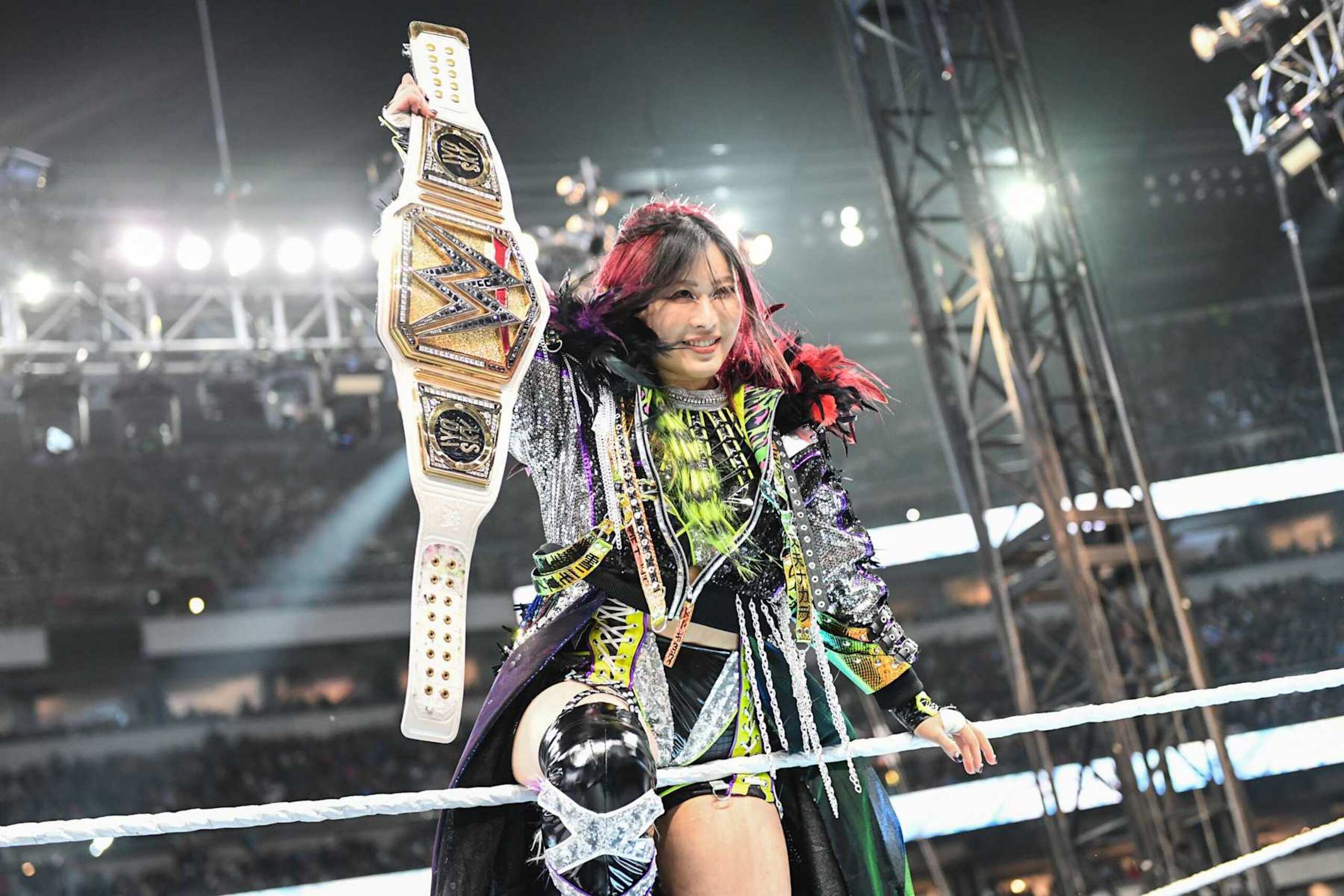 PHILADELPHIA, PENNSYLVANIA - APRIL 7: IYO Sky enters the ring during Night Two of WrestleMania 40 at Lincoln Financial Field on April 7, 2024 in Philadelphia, Pennsylvania. (Photo by WWE/Getty Images) PHILADELPHIA, PENNSYLVANIA - APRIL 7: IYO Sky enters the ring during Night Two of WrestleMania 40 at Lincoln Financial Field on April 7, 2024 in Philadelphia, Pennsylvania. (Photo by WWE/Getty Images)
