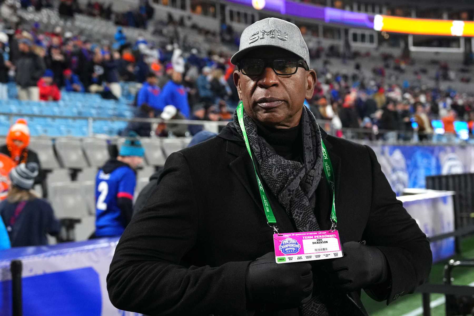 CHARLOTTE, NORTH CAROLINA - DECEMBER 07: Eric Dickerson, SMU Mustangs alumni, attends the 2024 ACC Football Championship at Bank of America Stadium on December 07, 2024 in Charlotte, North Carolina. (Photo by Grant Halverson/Getty Images)