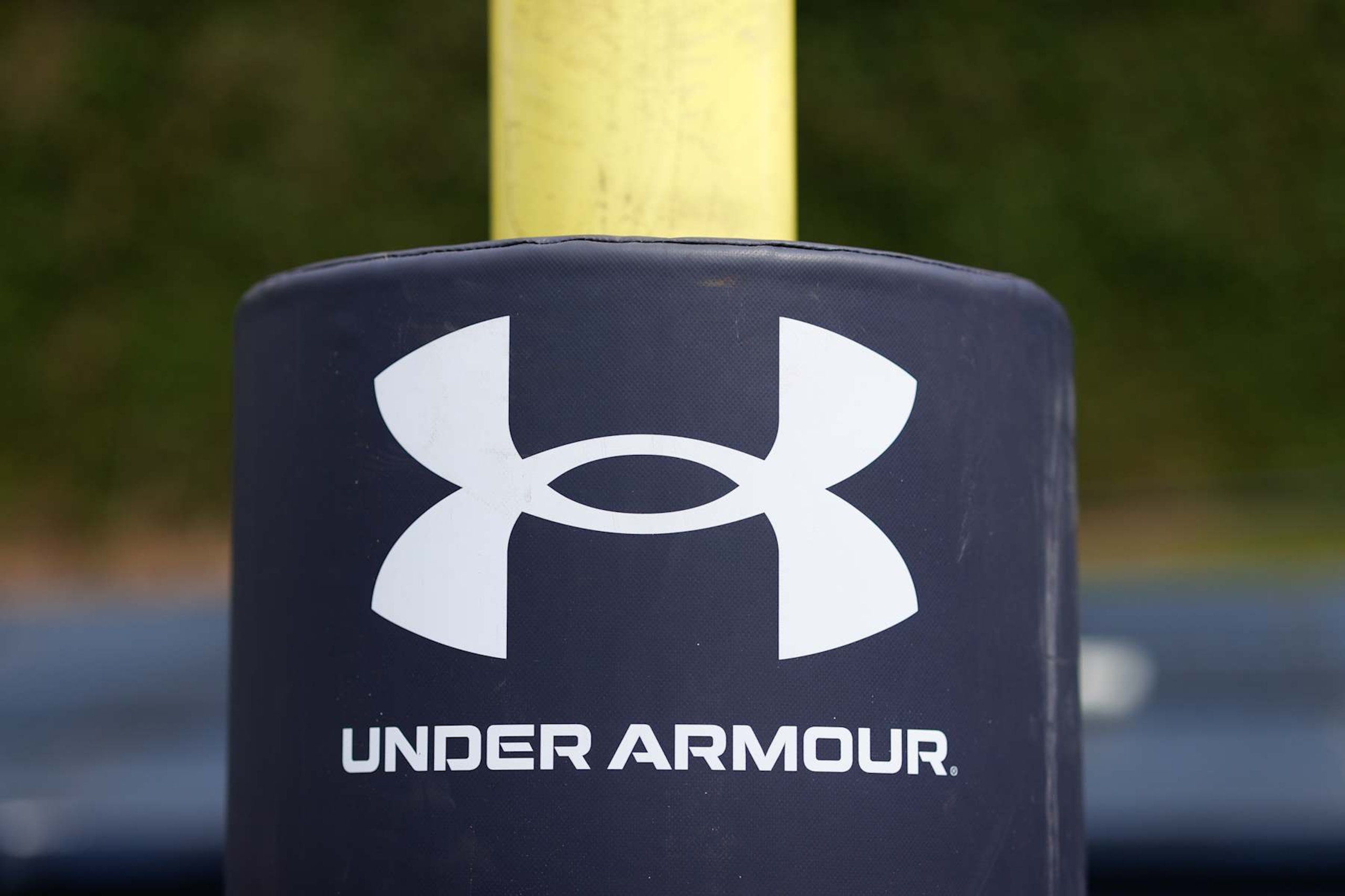 HOUSTON, TEXAS - MARCH 31: A detail of the Under Armour logo on the goal post padding prior to a game between the Houston Roughnecks and Memphis Showboats at Rice Stadium on March 31, 2024 in Houston, Texas. (Photo by Aaron M. Sprecher/UFL/Getty Images)