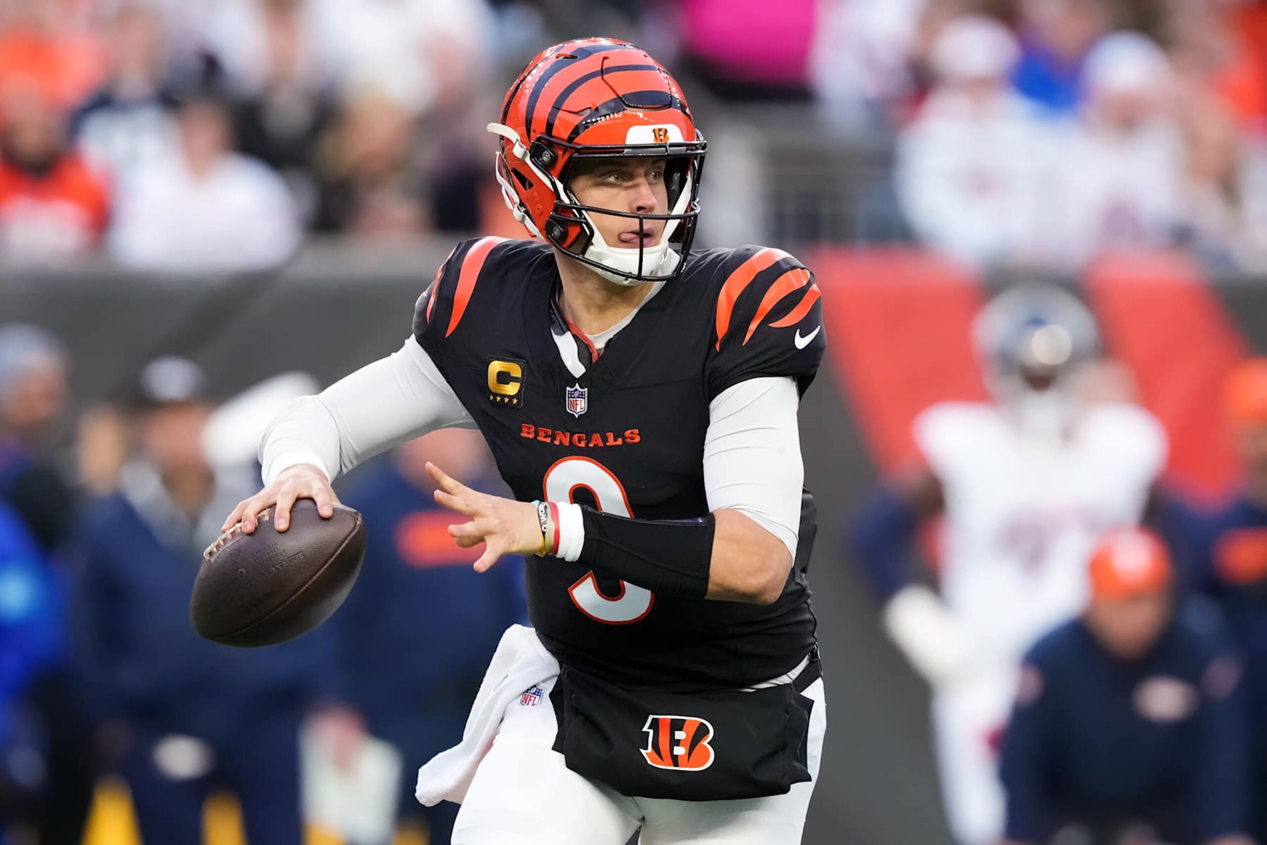 CINCINNATI, OHIO - DECEMBER 28: Joe Burrow #9 of the Cincinnati Bengals throws a pass in the first quarter against the Denver Broncos at Paycor Stadium on December 28, 2024 in Cincinnati, Ohio. (Photo by Dylan Buell/Getty Images)