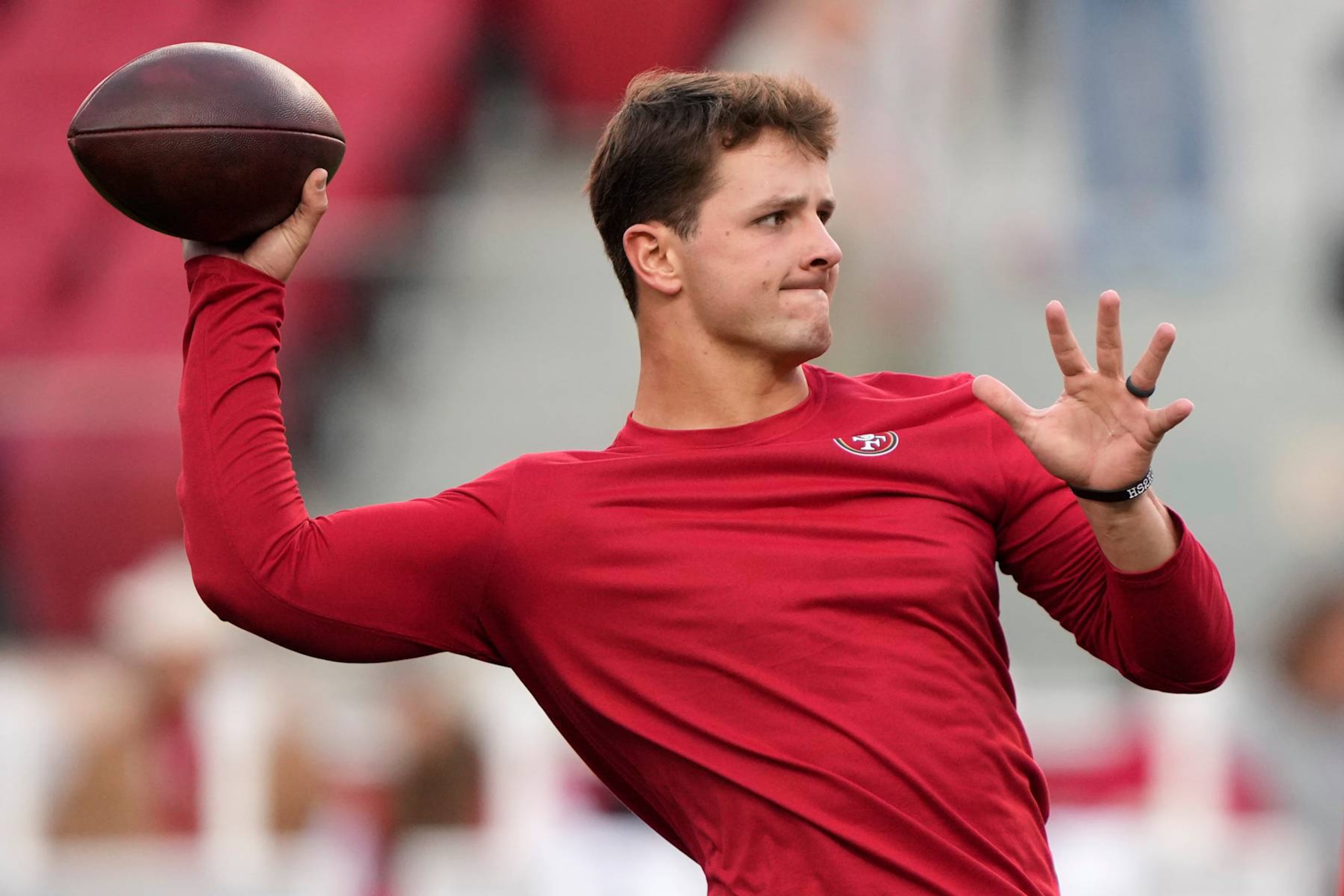 SANTA CLARA, CALIFORNIA - DECEMBER 30: Brock Purdy #13 of the San Francisco 49ers warms up before the game against the Detroit Lions at Levi's Stadium on December 30, 2024 in Santa Clara, California. (Photo by Thearon W. Henderson/Getty Images) SANTA CLARA, CALIFORNIA - DECEMBER 30: Brock Purdy #13 of the San Francisco 49ers warms up before the game against the Detroit Lions at Levi's Stadium on December 30, 2024 in Santa Clara, California. (Photo by Thearon W. Henderson/Getty Images)
