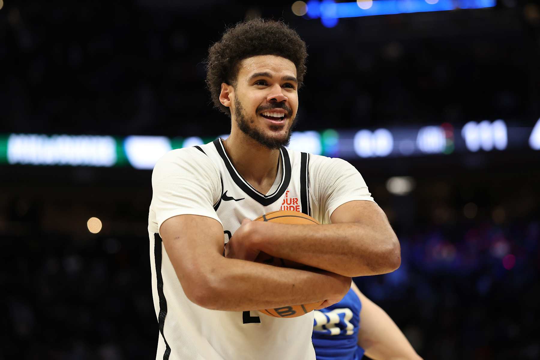 MILWAUKEE, WISCONSIN - DECEMBER 26: Cameron Johnson #2 of the Brooklyn Nets holds the ball as time expires during a game against the Milwaukee Bucks at Fiserv Forum on December 26, 2024 in Milwaukee, Wisconsin. NOTE TO USER: User expressly acknowledges and agrees that, by downloading and or using this photograph, User is consenting to the terms and conditions of the Getty Images License Agreement. (Photo by Stacy Revere/Getty Images)